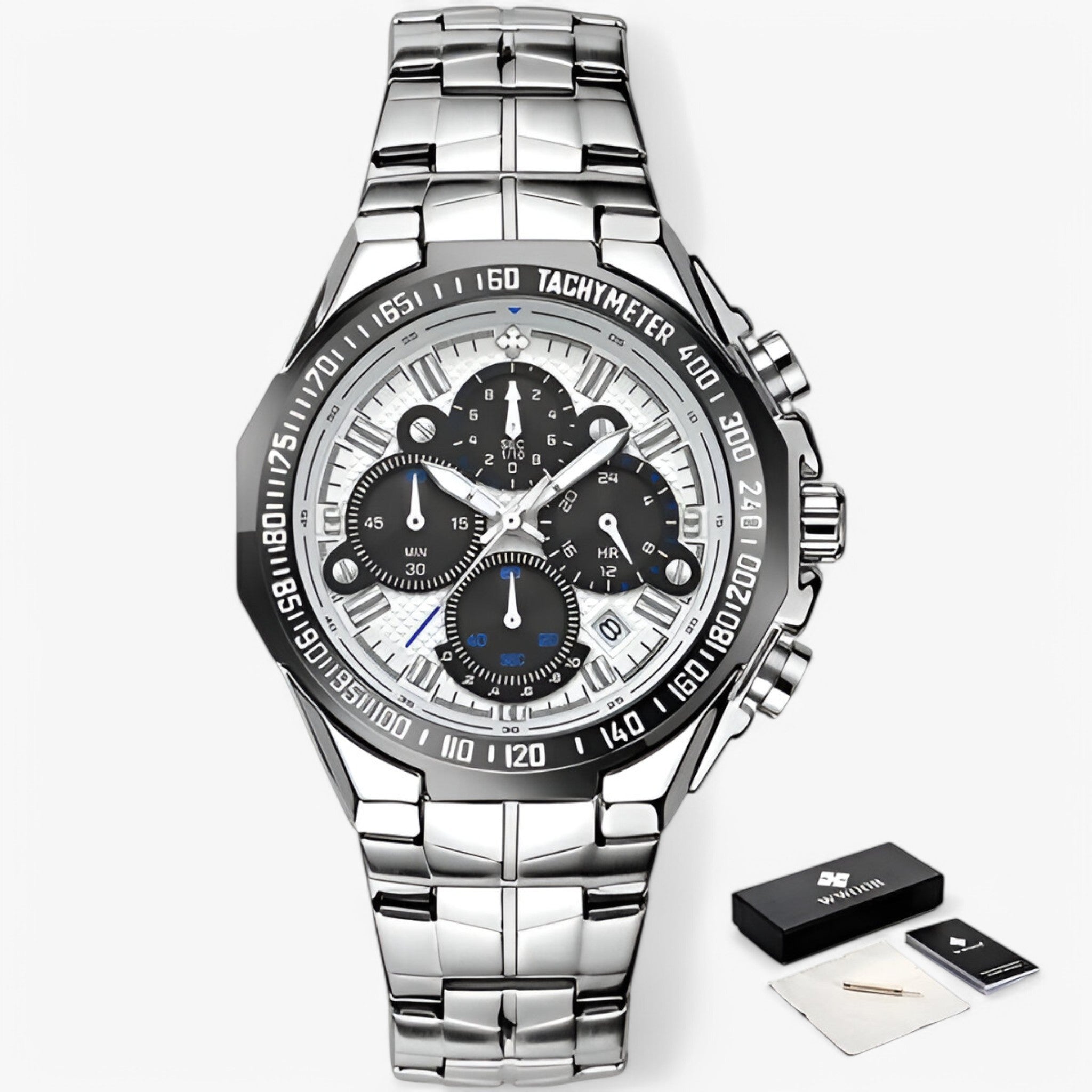 Lucien | Orologio Militare Cronografo in Acciaio - argento bianco con scatola - - Concept Palermo