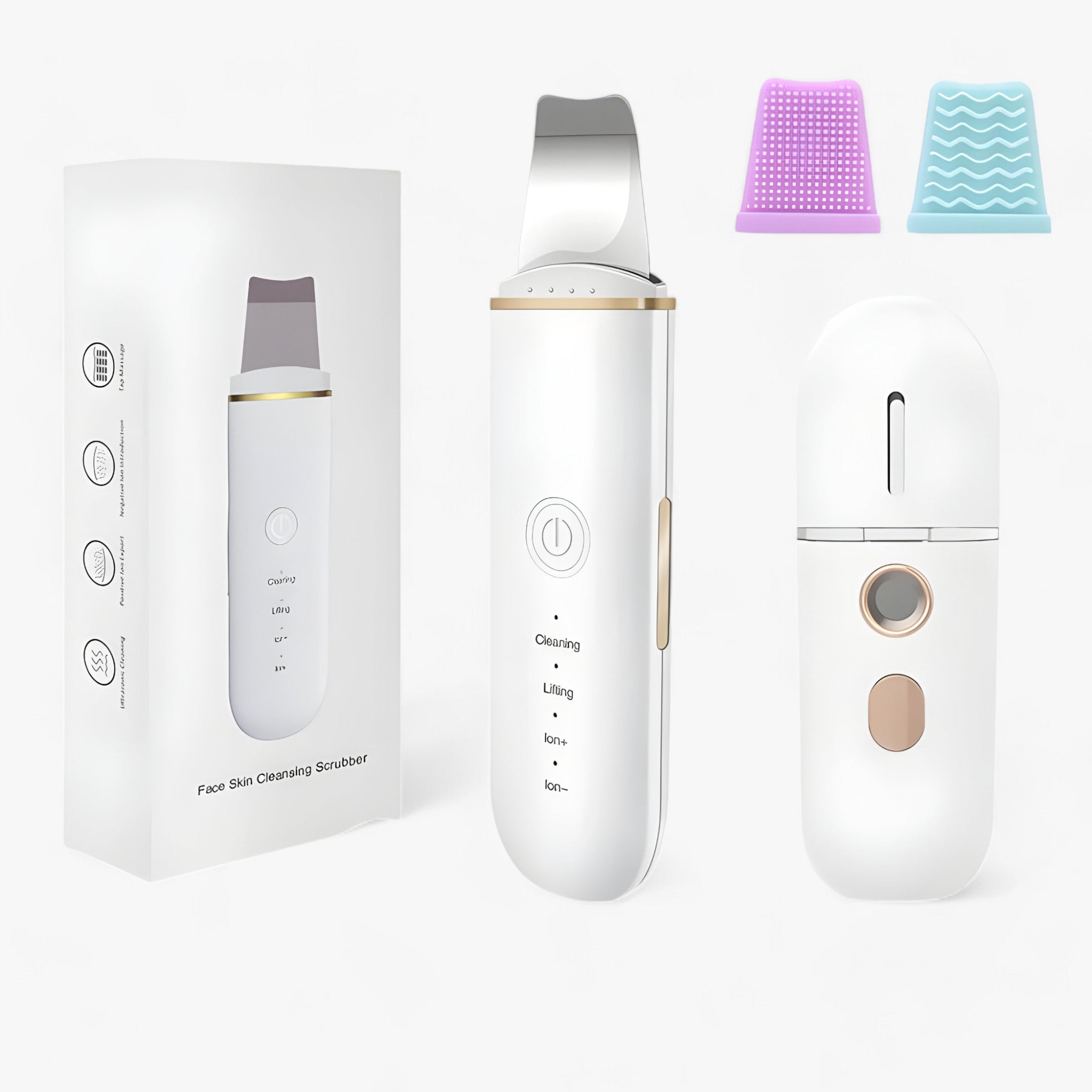 SkinScrub Pro | Spatola facciale a ultrasuoni - Strumento per il rassodamento del viso e la rimozione dei punti neri - Insieme Bianco 1 - cosmetics skin care - Concept Palermo