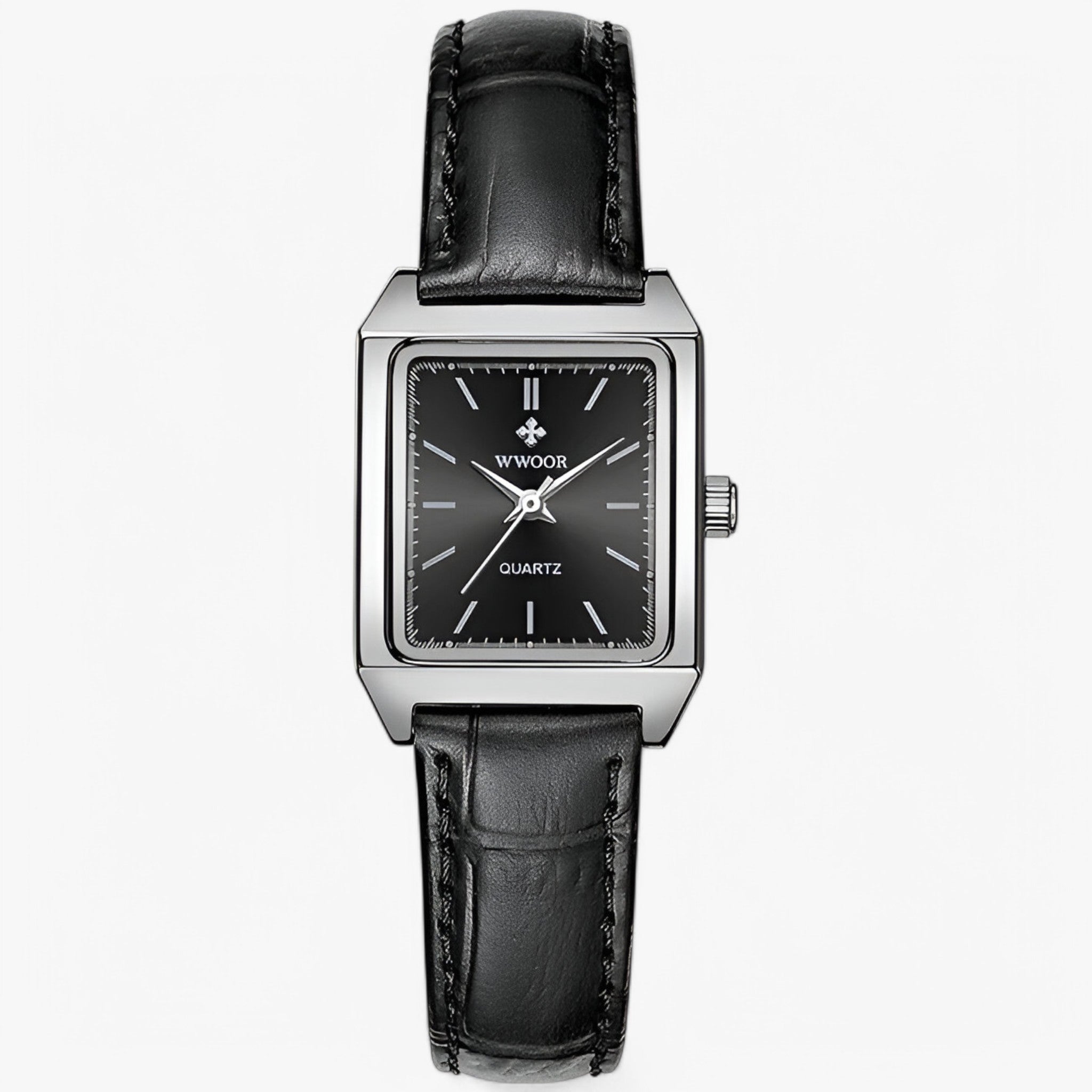 Isabelle | Orologio rettangolare di lusso con diamanti - Pelle nera - watch for women - Concept Palermo