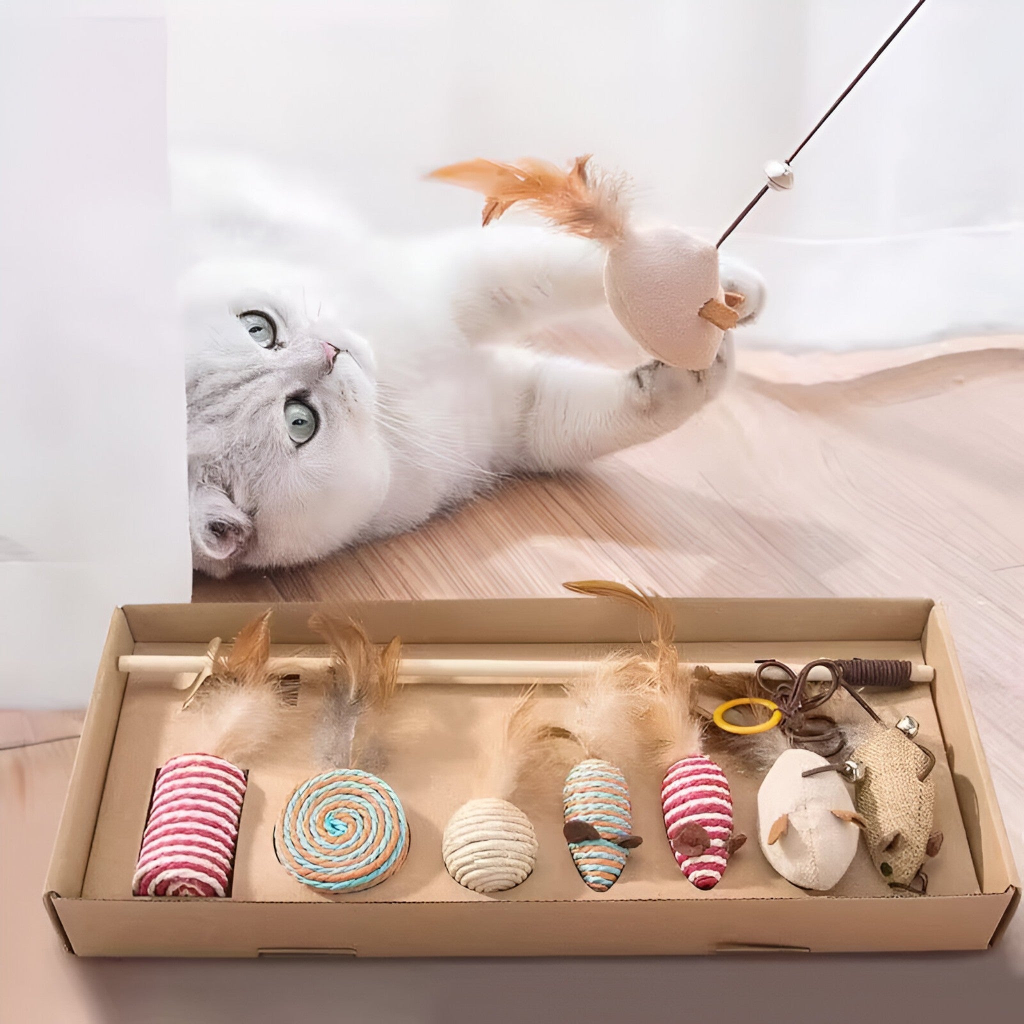 Milo | Set di Bacchette Interattive in Legno per Gatti con Molla - - - Concept Palermo