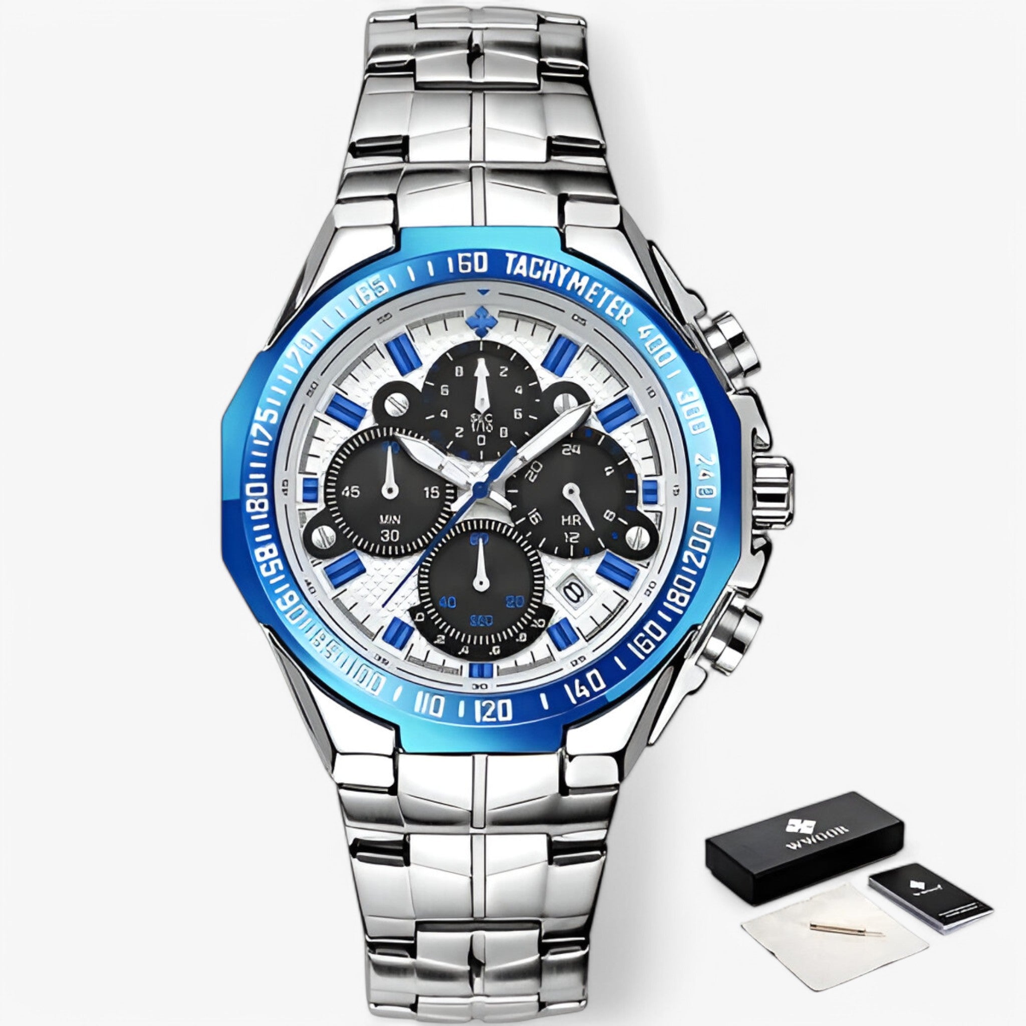 Lucien | Orologio Militare Cronografo in Acciaio - argento blu con scatola - - Concept Palermo