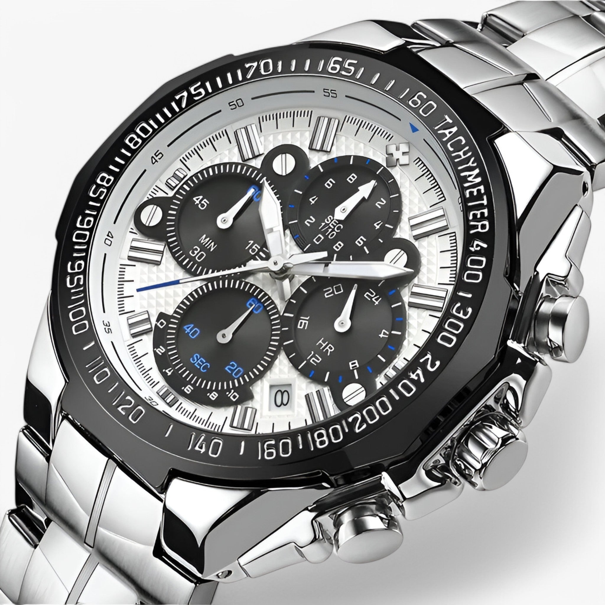 Adriano | Orologio sportivo di lusso in acciaio nero - bianco nero - - Concept Palermo