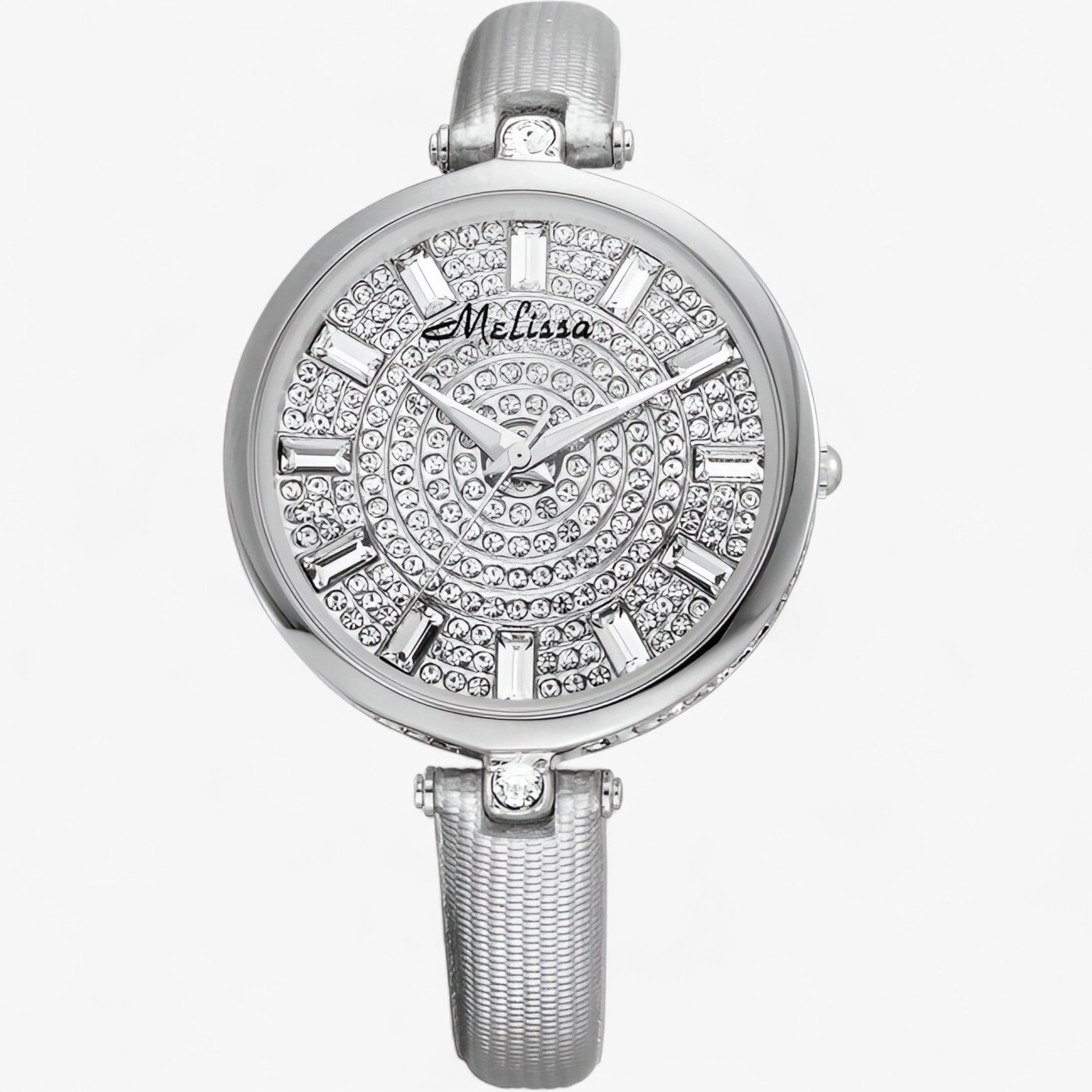 Melissa | Orologio al quarzo di lusso con cinturino in pelle e cristalli - Grigio - - Concept Palermo