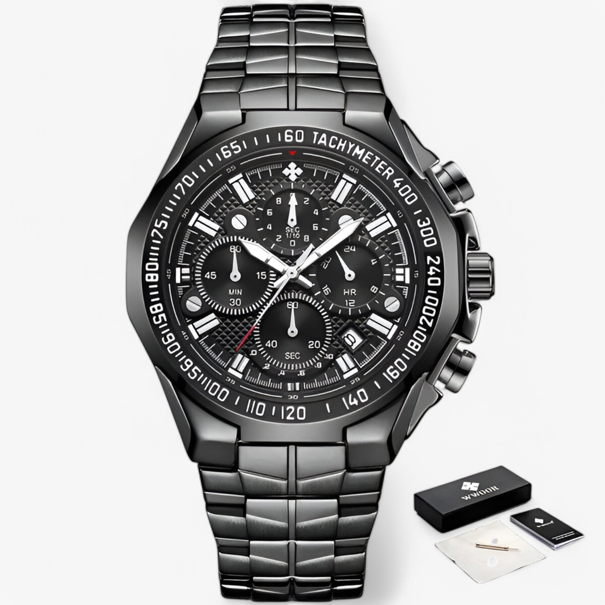 Lucien | Orologio Militare Cronografo in Acciaio - nero nero con scatola - - Concept Palermo