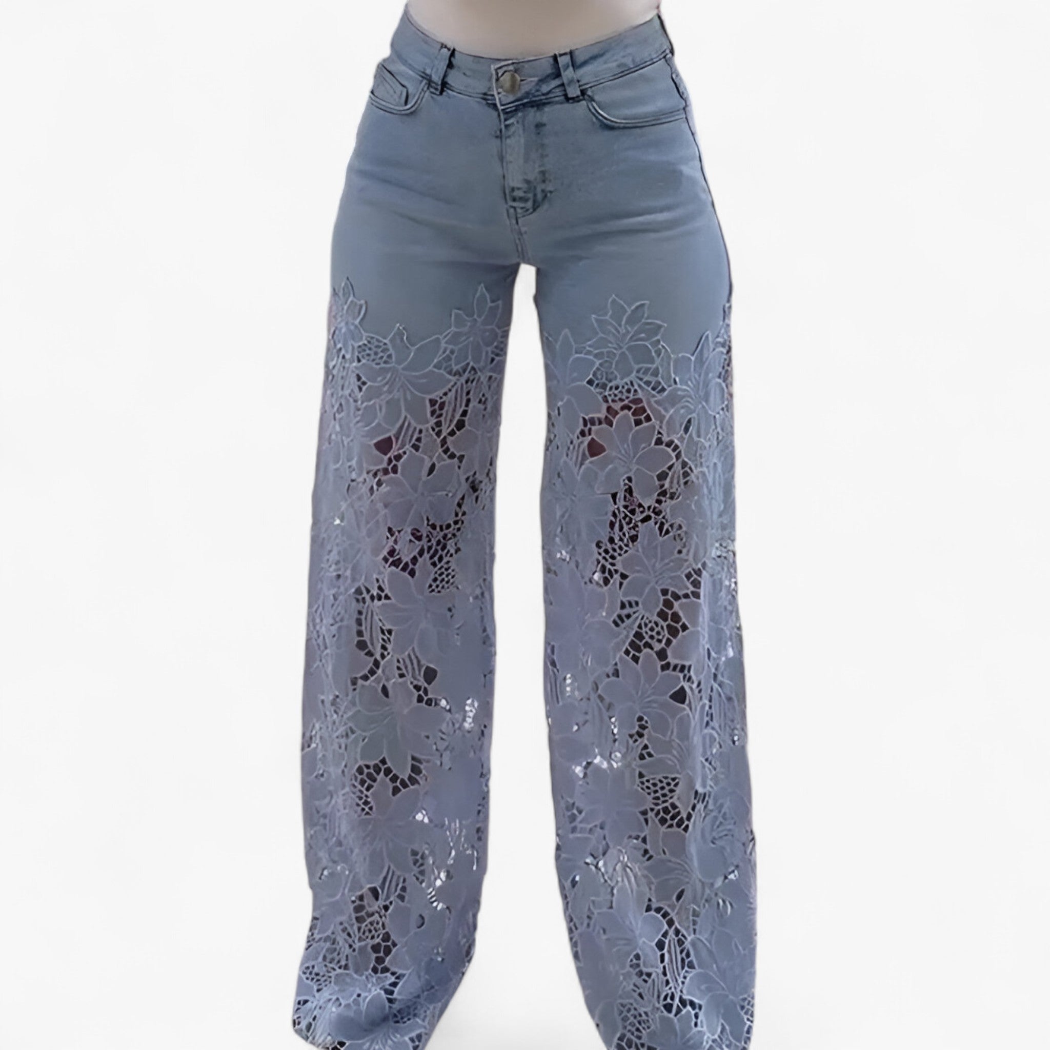 Laura | Jeans Donna in Denim con Patches in Pizzo - Blu chiaro - abbigliamento casual abbigliamento chic capo versatile džínové džíny jeans con pizzo jeans donna jeans trendy moda femminile pantaloni in denim stile moderno - Concept Palermo