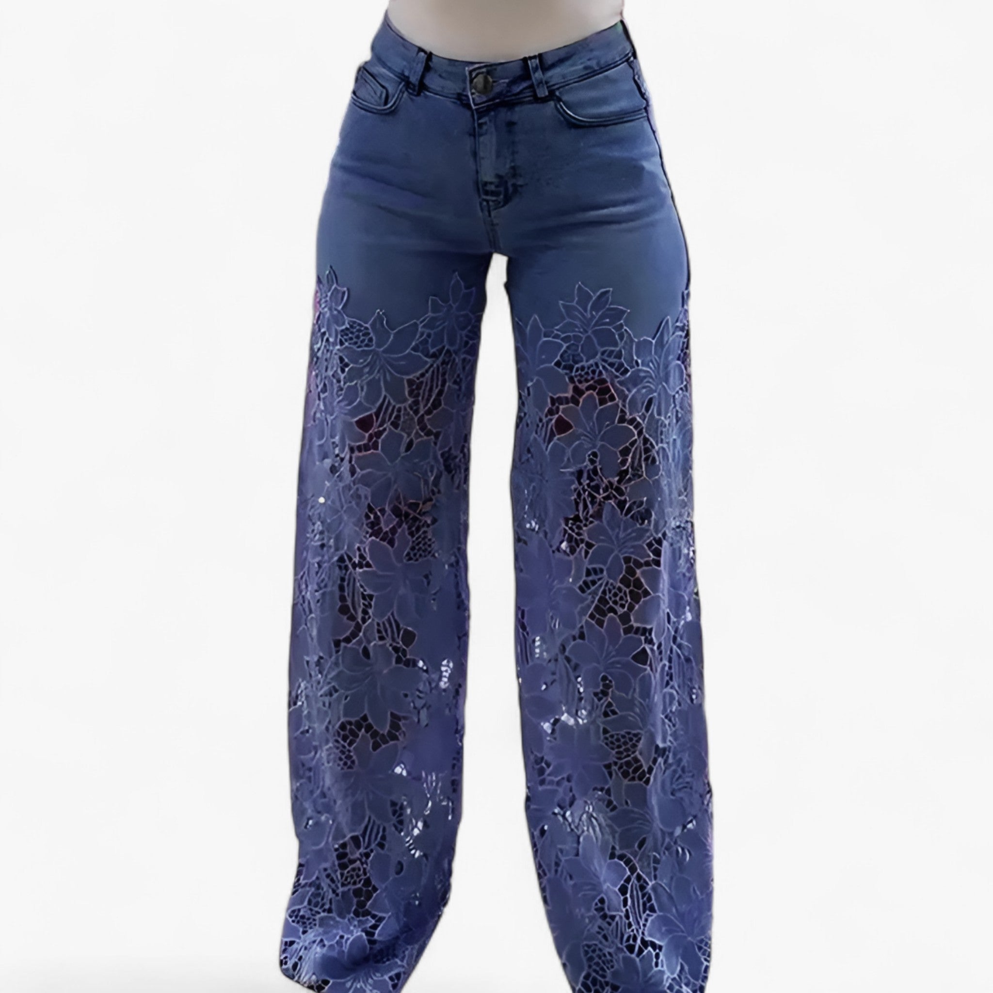 Laura | Jeans Donna in Denim con Patches in Pizzo - Blu scuro - abbigliamento casual abbigliamento chic capo versatile džínové džíny jeans con pizzo jeans donna jeans trendy moda femminile pantaloni in denim stile moderno - Concept Palermo