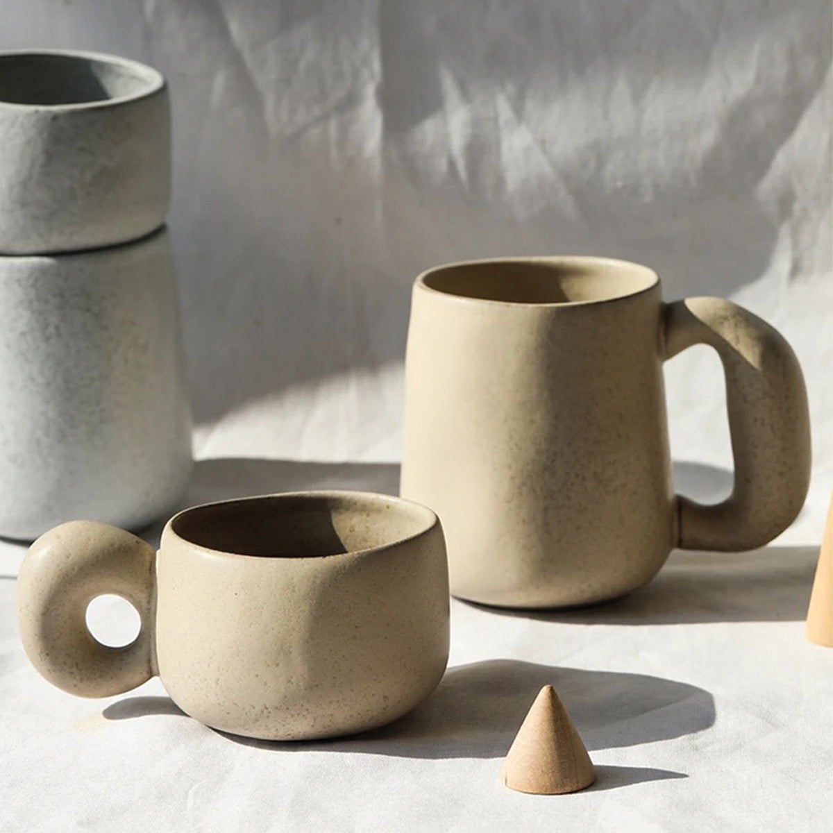 Bicchieri in Ceramica Eleganti con Pietre Louv Fatto a Mano Unici - Beige Grande - Ceramics Kitchen - Concept Palermo