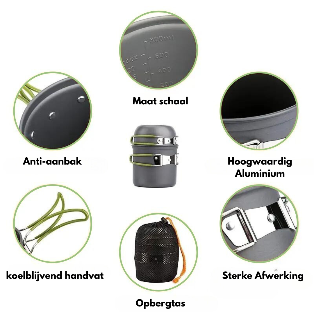 Set di pentole compatto per campeggio con posate - - camping pots camping utensils - Concept Palermo