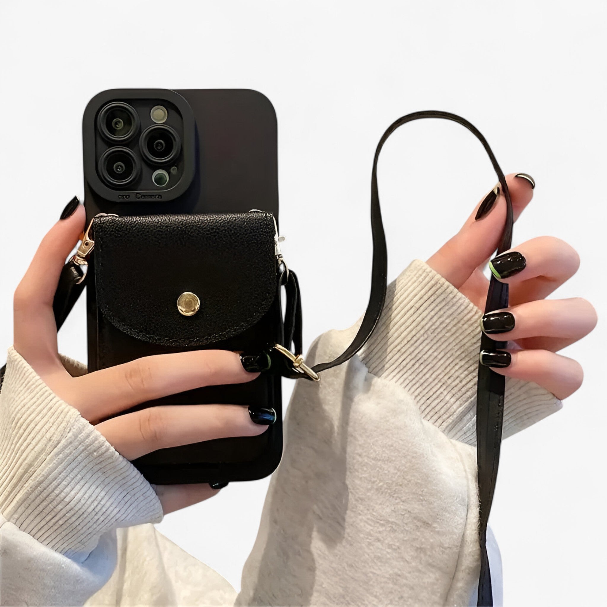 Custodia per Telefono Marissa | Portafoglio a tracolla con cinghia - Nero - Fashion Phone Case iPhone case phone wallet - Concept Palermo