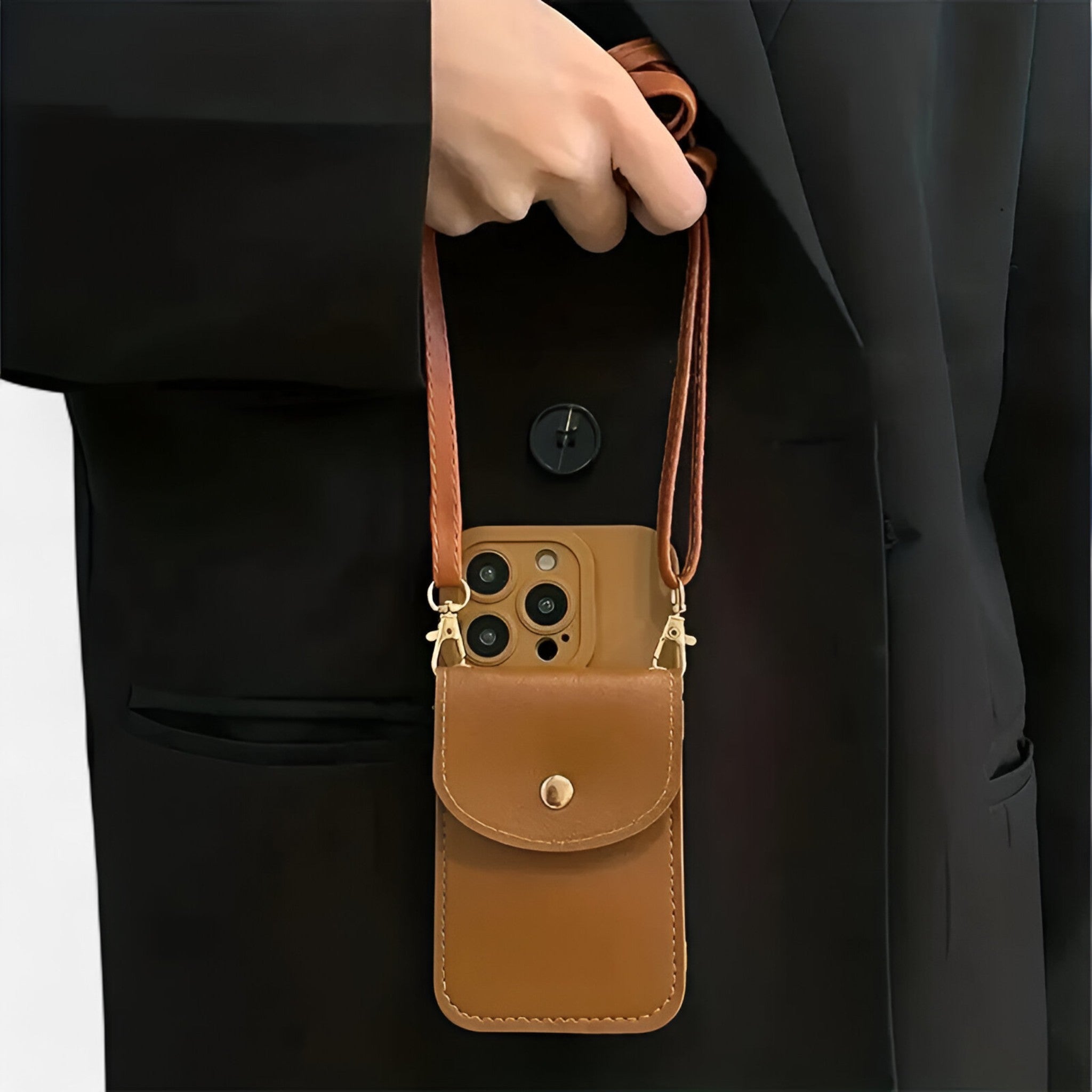 Custodia per Telefono Marissa | Portafoglio a tracolla con cinghia - Marrone scuro - Fashion Phone Case iPhone case phone wallet - Concept Palermo