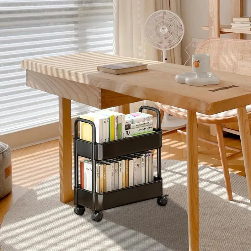 Scaffale mobile con ruote | Conservazione e organizzazione dei libri - Dalton - Nero 2 strati - Book Carts Book Storage Bookshelf Cart Organizer Small Cart - Concept Palermo