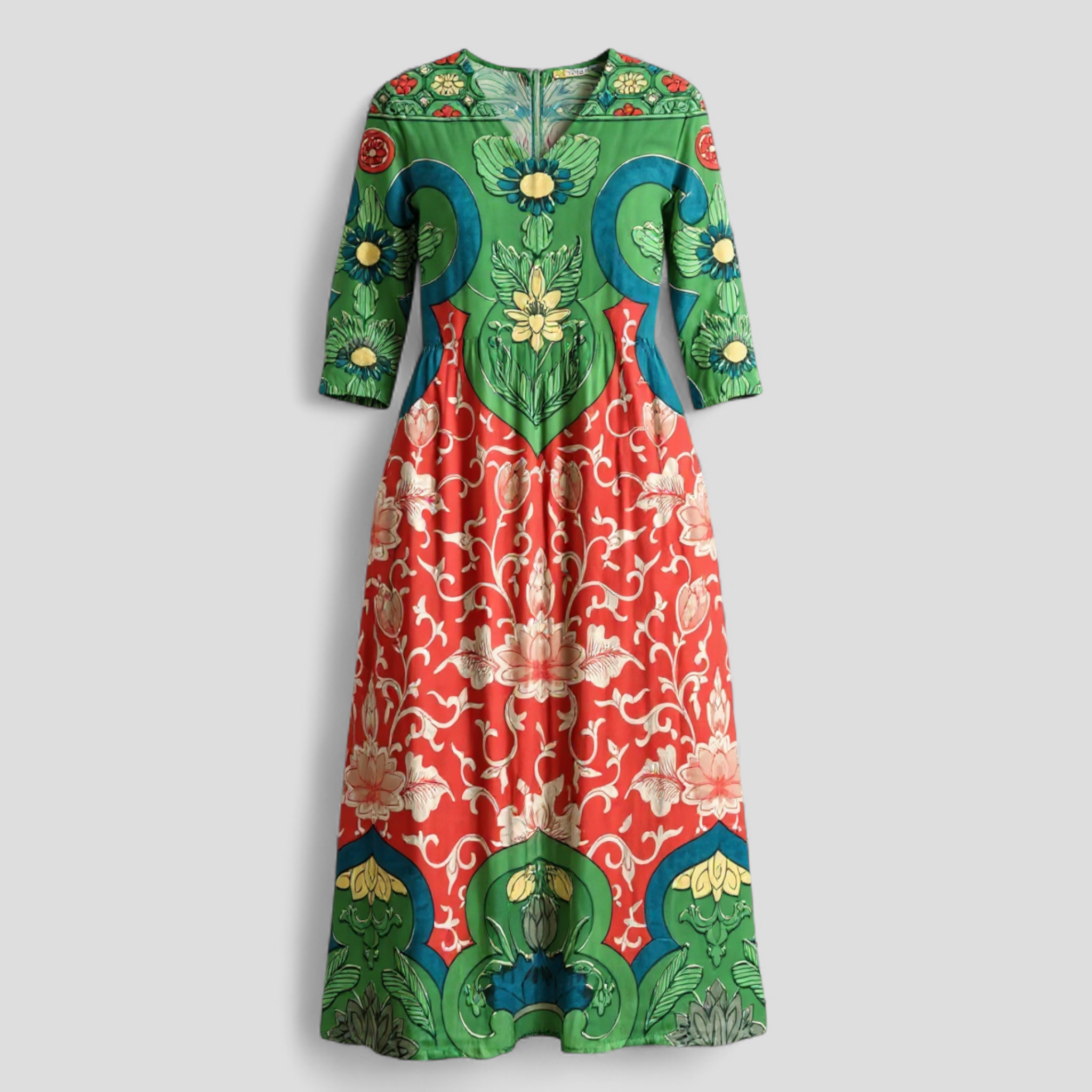 Meliore | Vestito Lungo Floreale Elegante da Donna - Multicolore - abbigliamento femminile cotone traspirante moda elegante scollatura a V silhouette maxi stile vintage vestito floreale vestito lungo - Concept Palermo