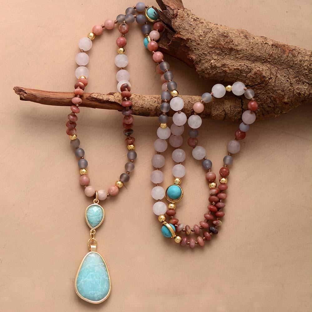Collana di perle mala in amazzonite e quarzo rosa, per una pulizia profonda e colorata - - new_for_google_may - Concept Palermo