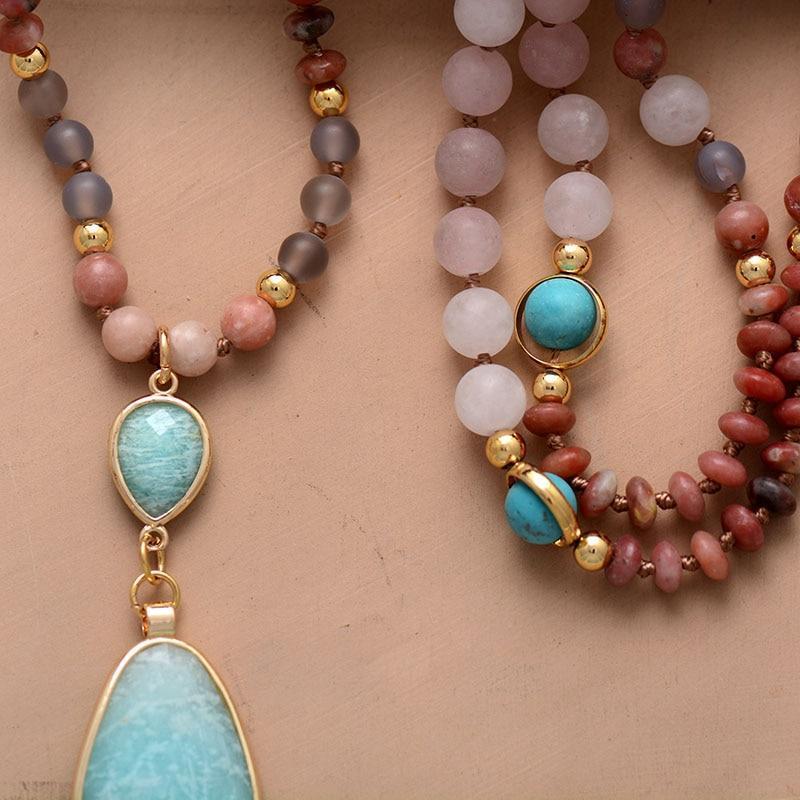 Collana di perle mala in amazzonite e quarzo rosa, per una pulizia profonda e colorata - - new_for_google_may - Concept Palermo