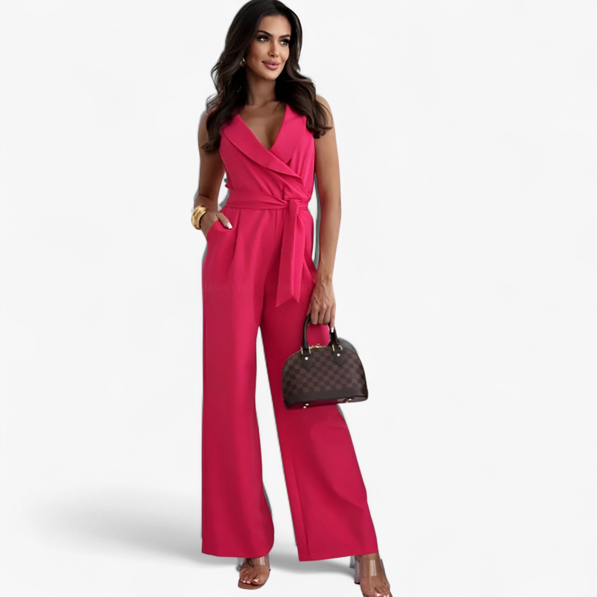 Sofia – Elegante tuta senza maniche con pantaloni larghi e cintura - Rosa - robes women clothes women set clothes - Concept Palermo