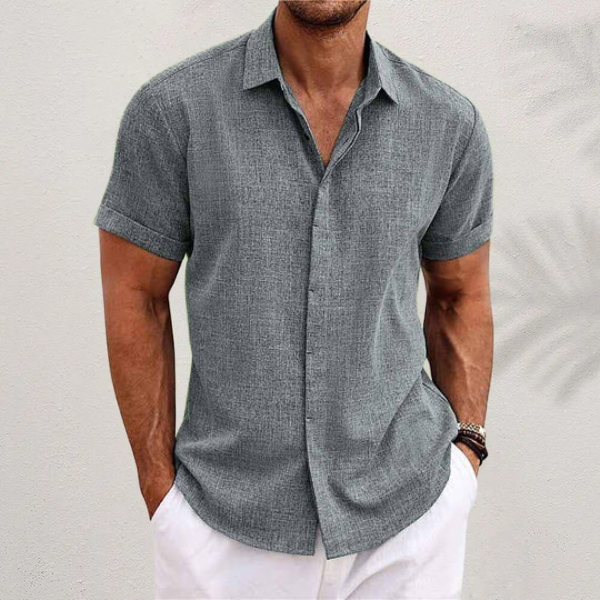 OLIVER | Camicia a maniche corte in cotone e lino - Grigio - fashion - Concept Palermo