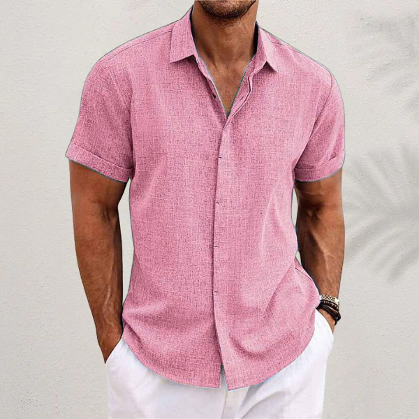 OLIVER | Camicia a maniche corte in cotone e lino - Rosa - fashion - Concept Palermo