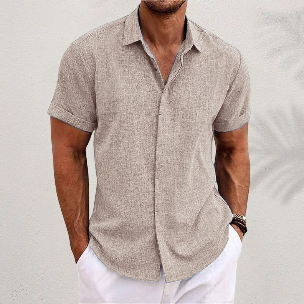 OLIVER | Camicia a maniche corte in cotone e lino - Kaki - fashion - Concept Palermo
