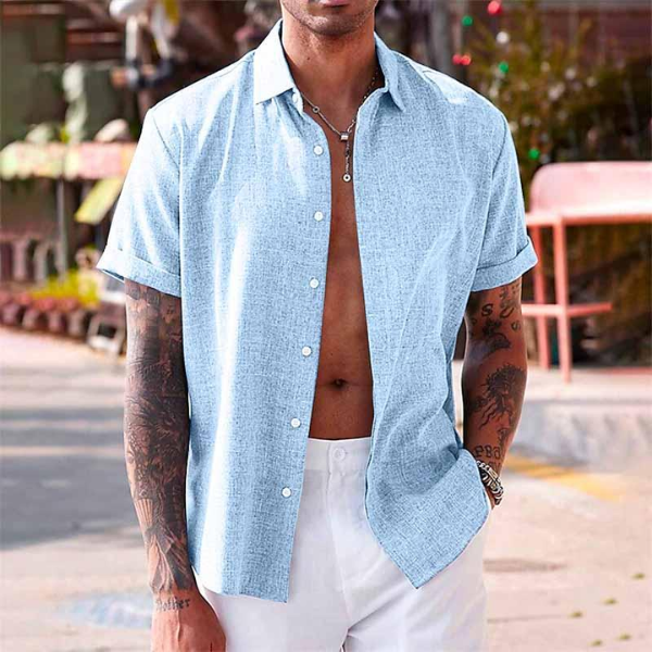 OLIVER | Camicia a maniche corte in cotone e lino - - fashion - Concept Palermo