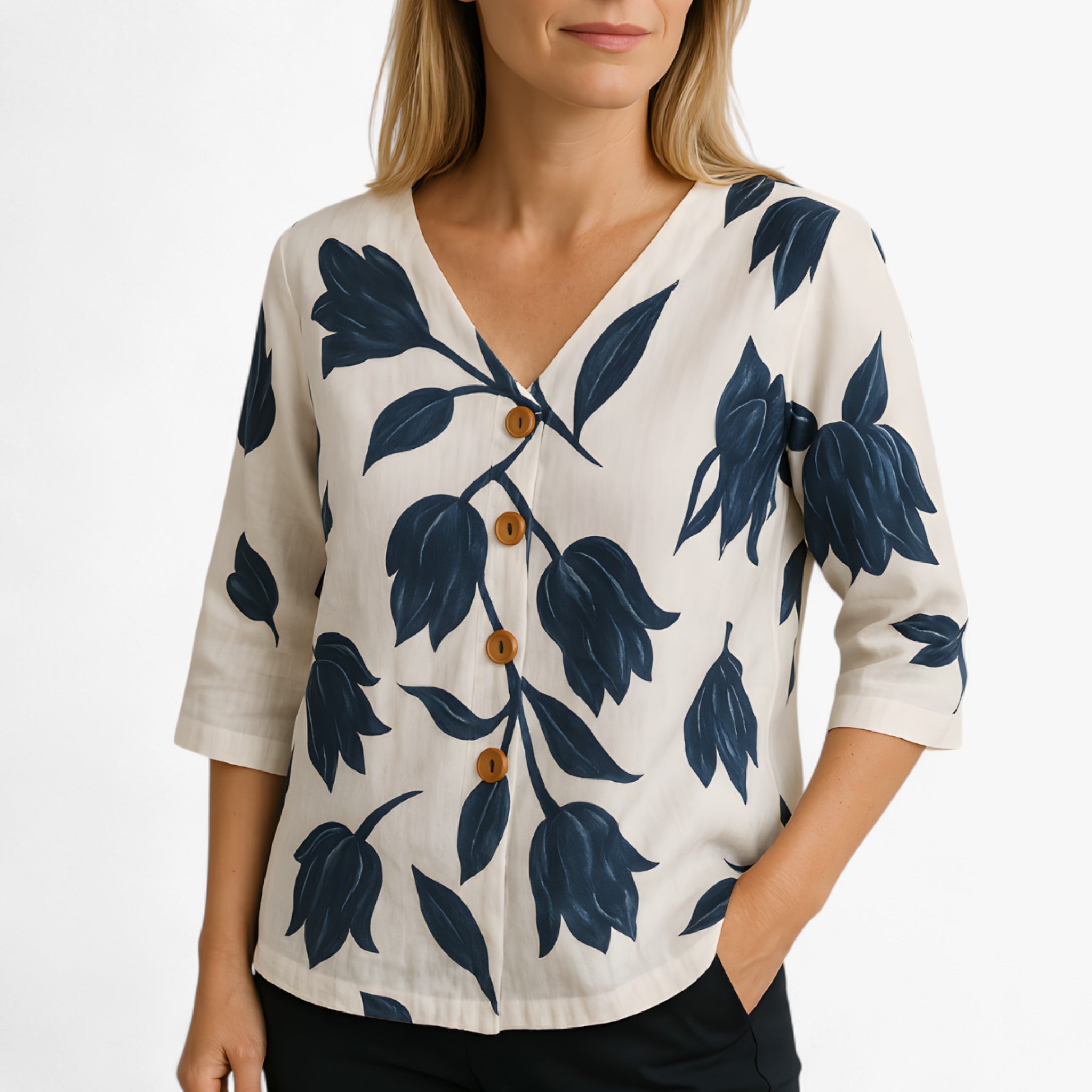 Selah | Camicia Blusa con Motivo Floreale - Bianco - TOPS & SHIRTS - Concept Palermo