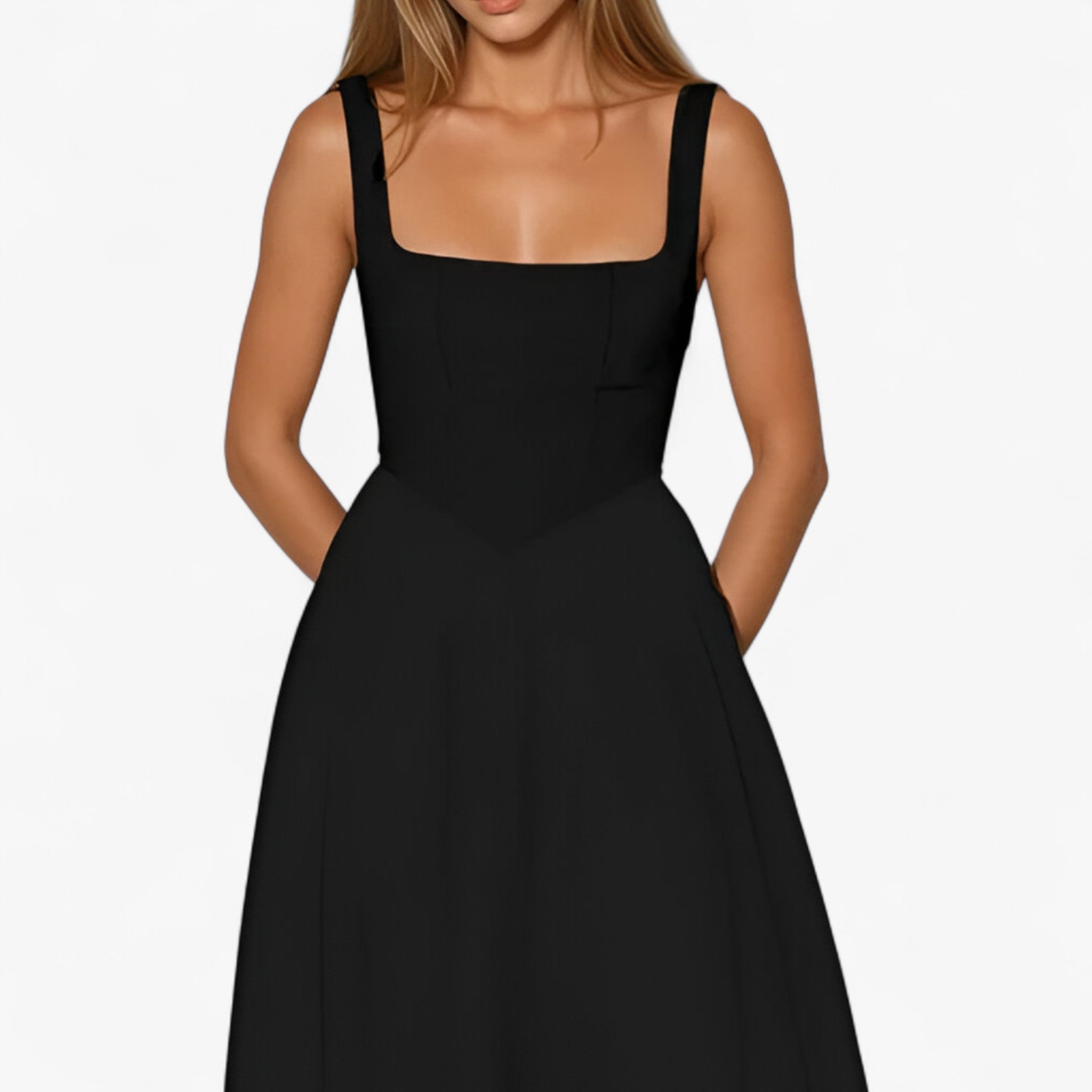 Lilou | Elegante vestito midi - - bredde stropper kjole elegant midi kjole farverig midi kjole feminine kjole figursyet kjole midirok moderne kjole design romantisk middag kjole sommerbryllup kjole stilfuld kjole - Concept Palermo