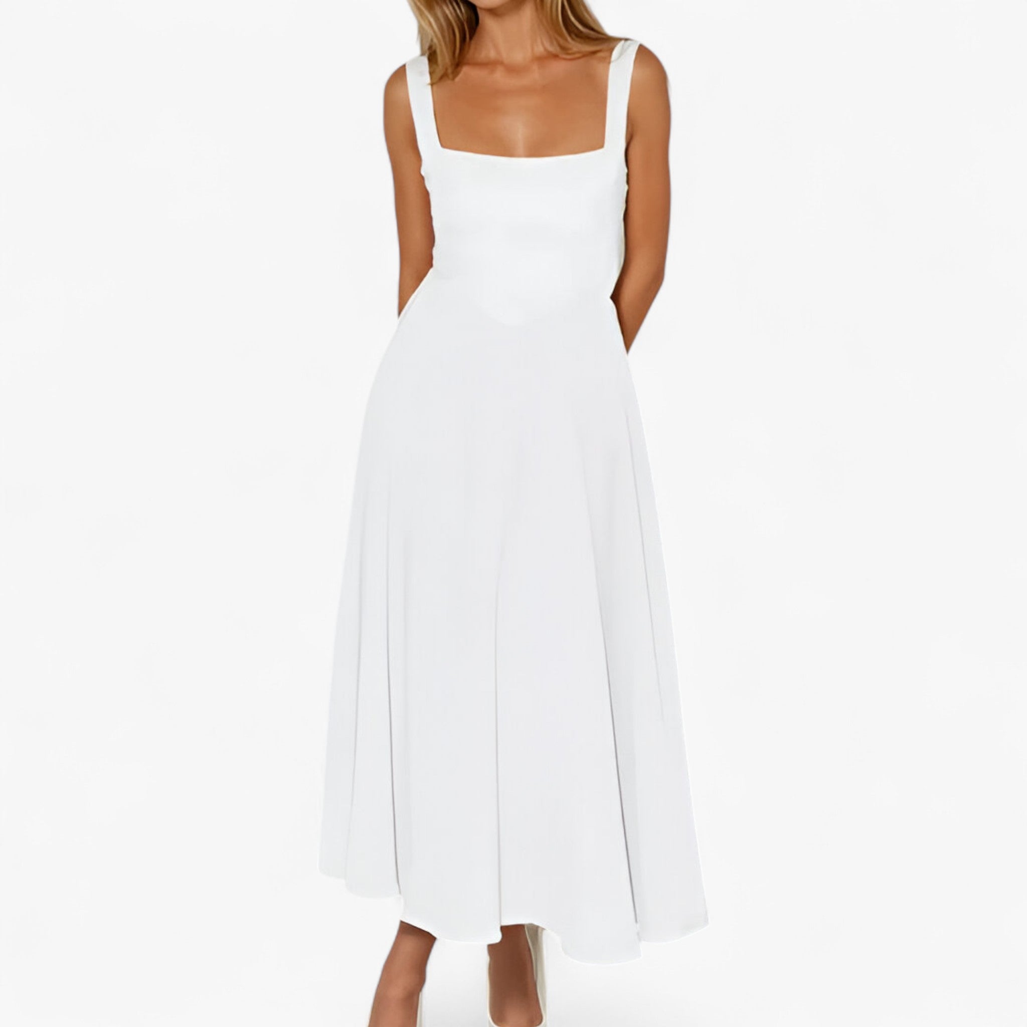 Lilou | Elegante vestito midi - - bredde stropper kjole elegant midi kjole farverig midi kjole feminine kjole figursyet kjole midirok moderne kjole design romantisk middag kjole sommerbryllup kjole stilfuld kjole - Concept Palermo