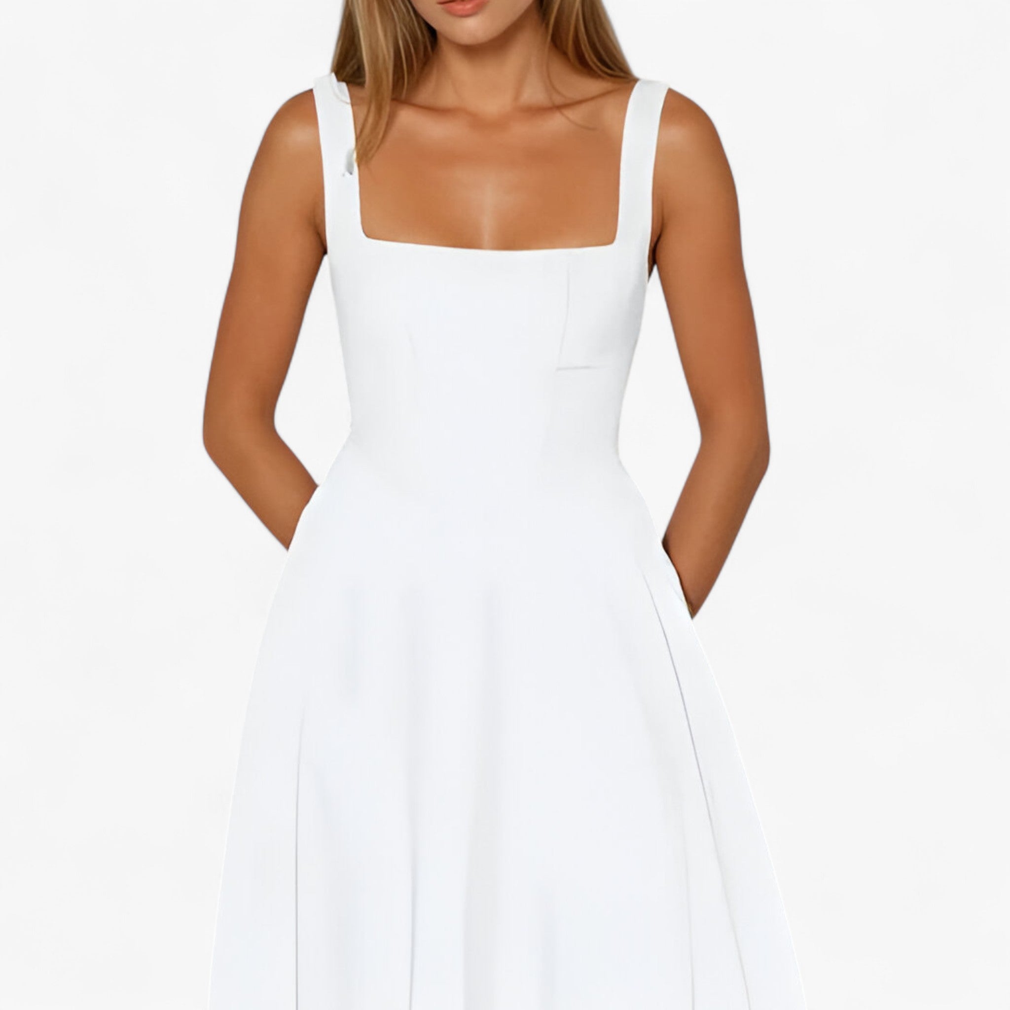Lilou | Elegante vestito midi - - bredde stropper kjole elegant midi kjole farverig midi kjole feminine kjole figursyet kjole midirok moderne kjole design romantisk middag kjole sommerbryllup kjole stilfuld kjole - Concept Palermo