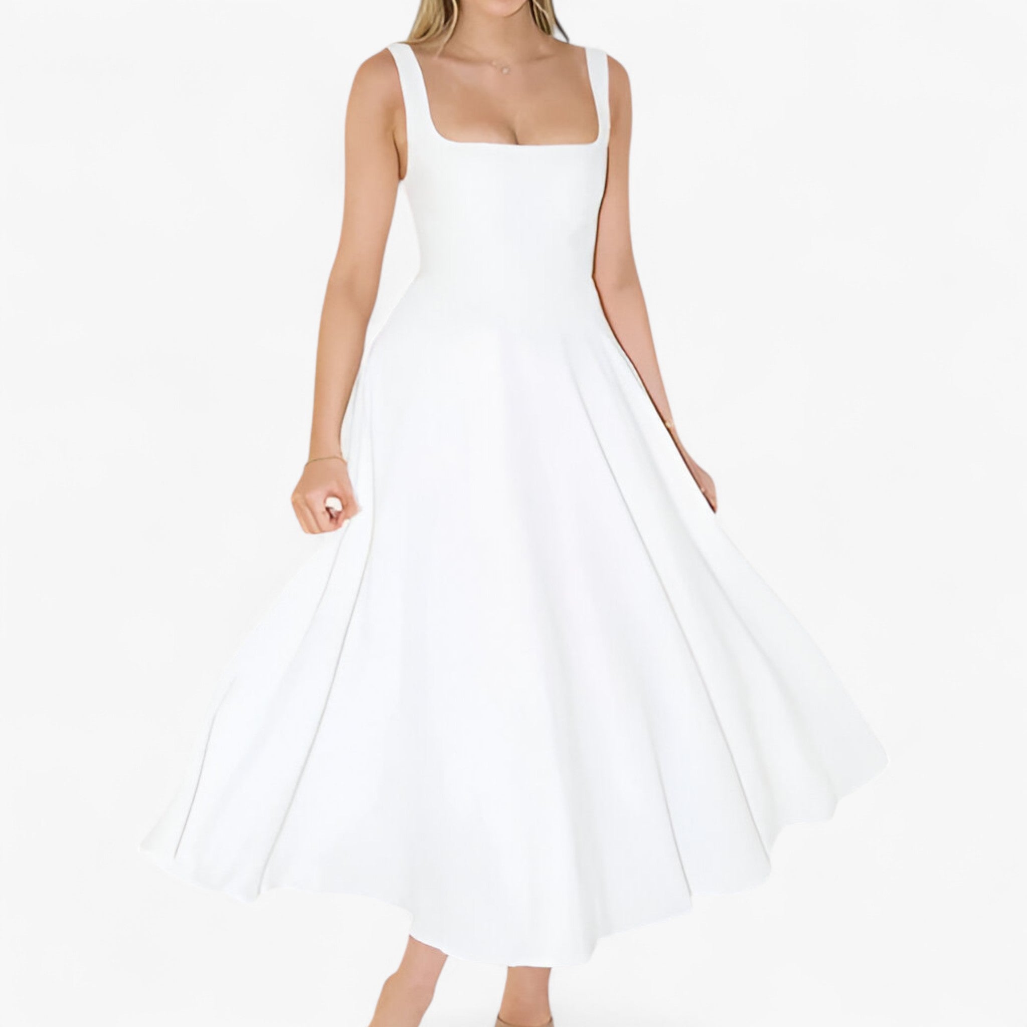 Lilou | Elegante vestito midi - - bredde stropper kjole elegant midi kjole farverig midi kjole feminine kjole figursyet kjole midirok moderne kjole design romantisk middag kjole sommerbryllup kjole stilfuld kjole - Concept Palermo