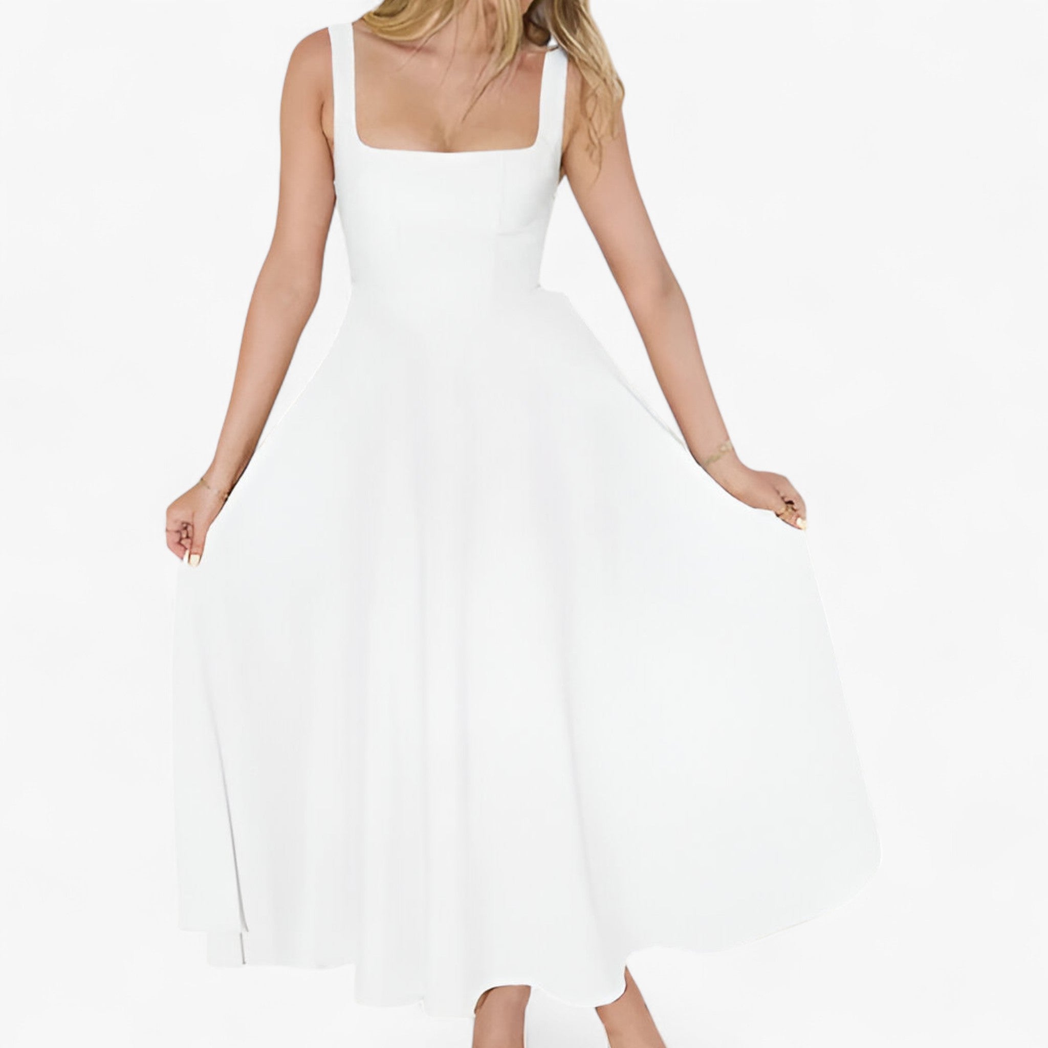 Lilou | Elegante vestito midi - Bianco - bredde stropper kjole elegant midi kjole farverig midi kjole feminine kjole figursyet kjole midirok moderne kjole design romantisk middag kjole sommerbryllup kjole stilfuld kjole - Concept Palermo