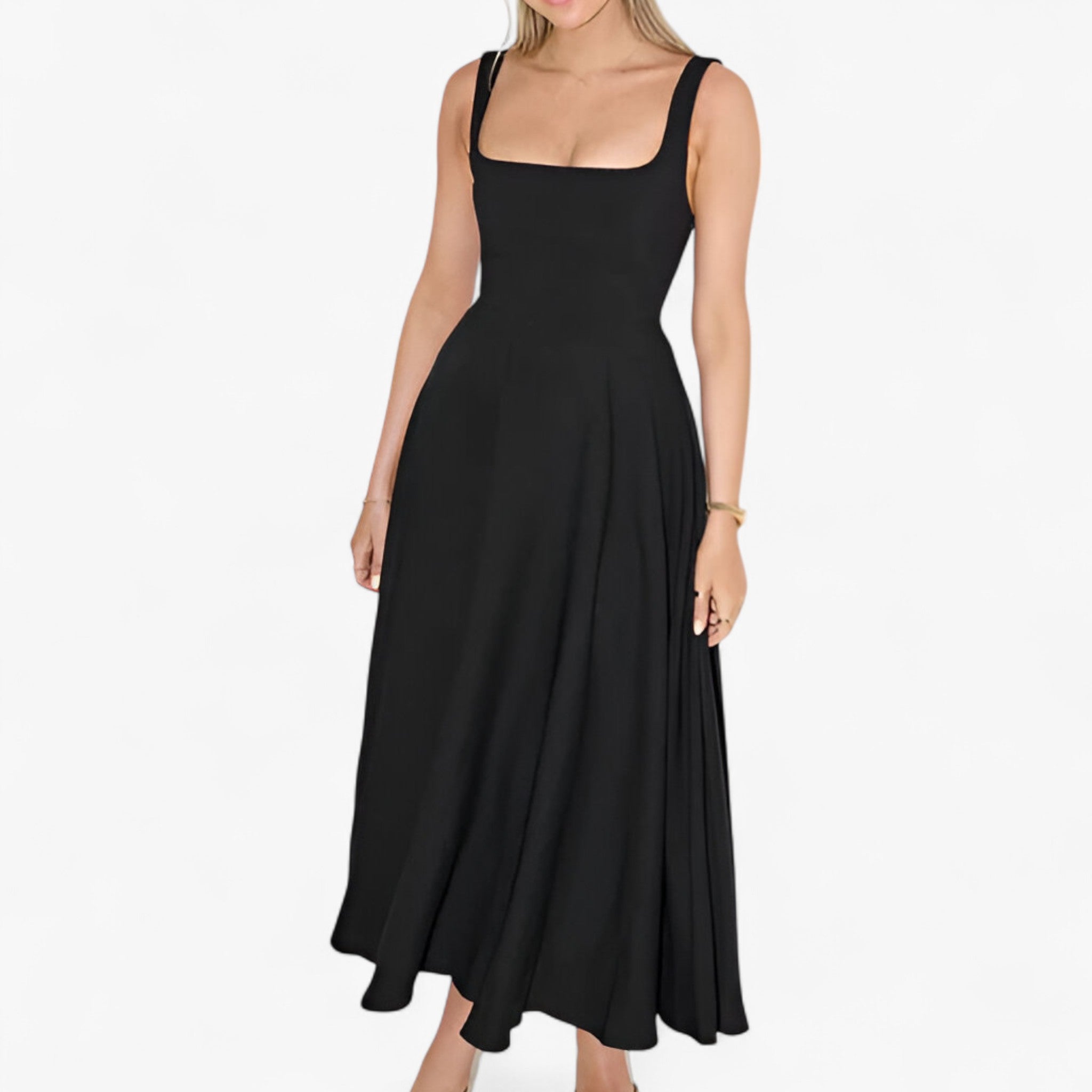 Lilou | Elegante vestito midi - - bredde stropper kjole elegant midi kjole farverig midi kjole feminine kjole figursyet kjole midirok moderne kjole design romantisk middag kjole sommerbryllup kjole stilfuld kjole - Concept Palermo
