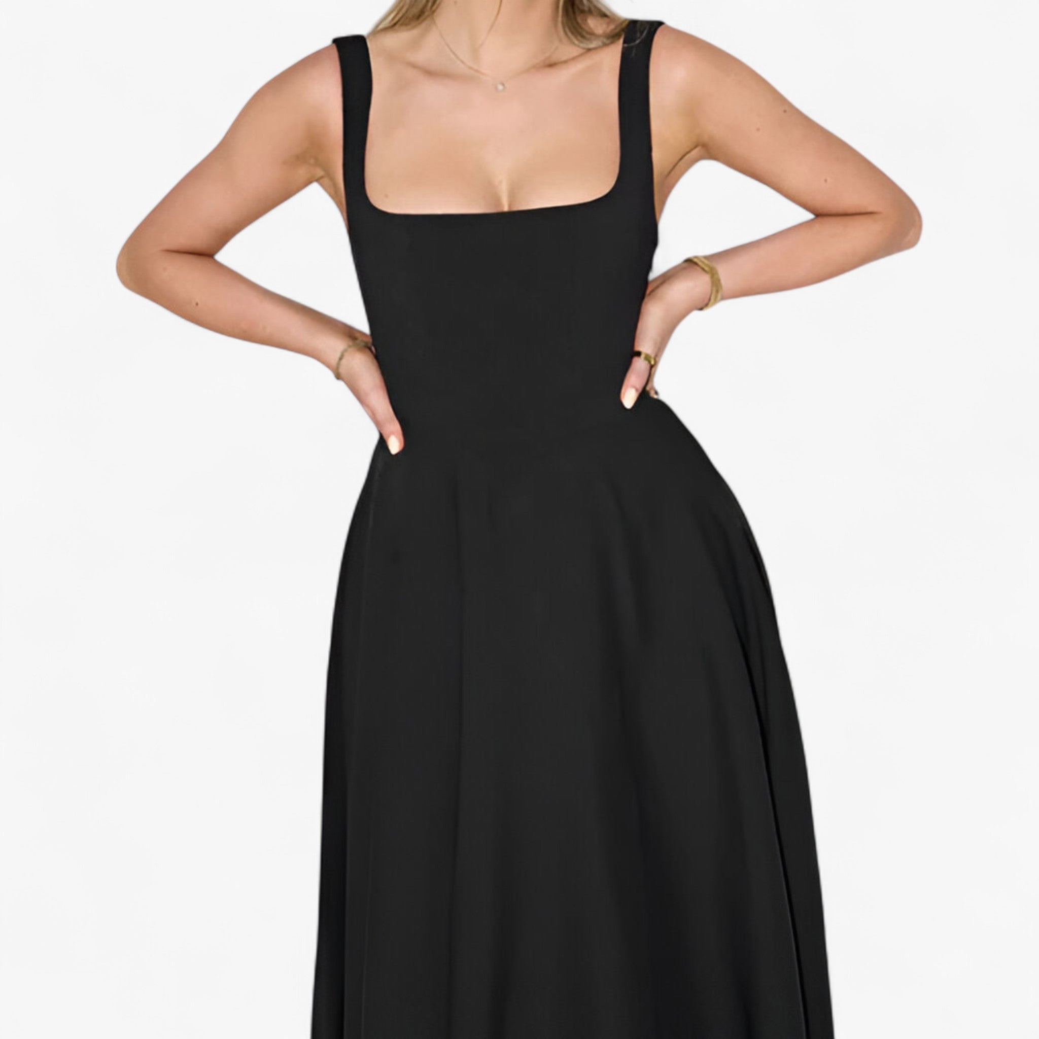 Lilou | Elegante vestito midi - - bredde stropper kjole elegant midi kjole farverig midi kjole feminine kjole figursyet kjole midirok moderne kjole design romantisk middag kjole sommerbryllup kjole stilfuld kjole - Concept Palermo