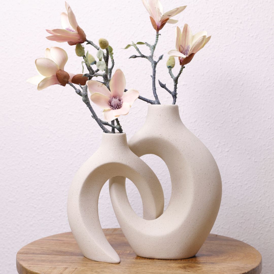 Gleora - Vaso per fiori intrecciati - Bianco crema - keramiek vaas vaas set vazen verweven vaas - Concept Palermo