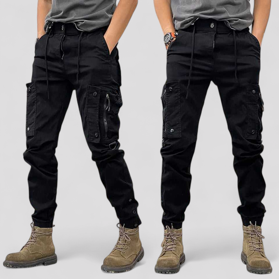 Jeno | Pantaloni Cargo Uomo Con Tasche Laterali - Nero - abbigliamento attivo pantaloni al lavoro pantaloni cargo pantaloni comodità pantaloni eleganti pantaloni funzionali pantaloni outdoor pantaloni resistenti pantaloni versatili stile urbano - Concept Palermo