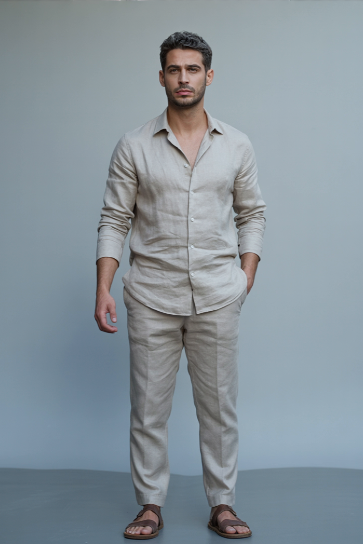 Marty | Pantaloni Lino Uomo Eleganti Estivi Set - - abbigliamento estivo abbigliamento sostenibile cena elegante eco-consapevole lino europeo moda maschile set di lino uomo set elegante stile moderno - Concept Palermo