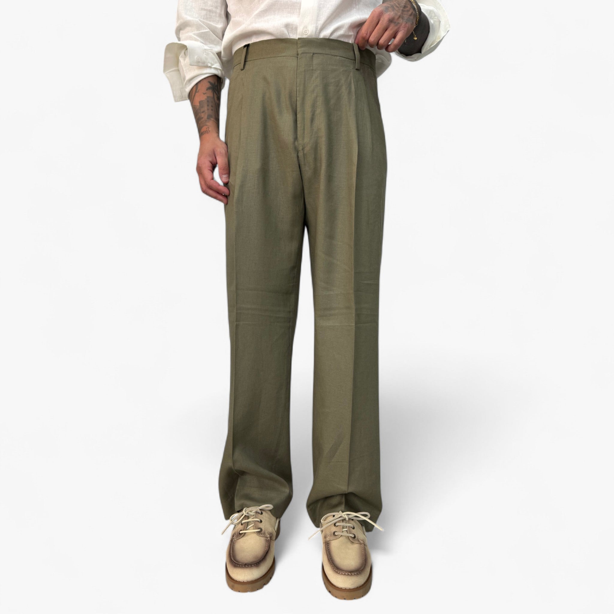 Chris | Pantaloni eleganti da uomo in lino - Verde - abbigliamento estivo moda maschile pantaloni con doppie pince pantaloni eleganti pantaloni estivi pantaloni in lino pantaloni leggeri pantaloni traspiranti pantaloni uomo stile elegante - Concept Palermo