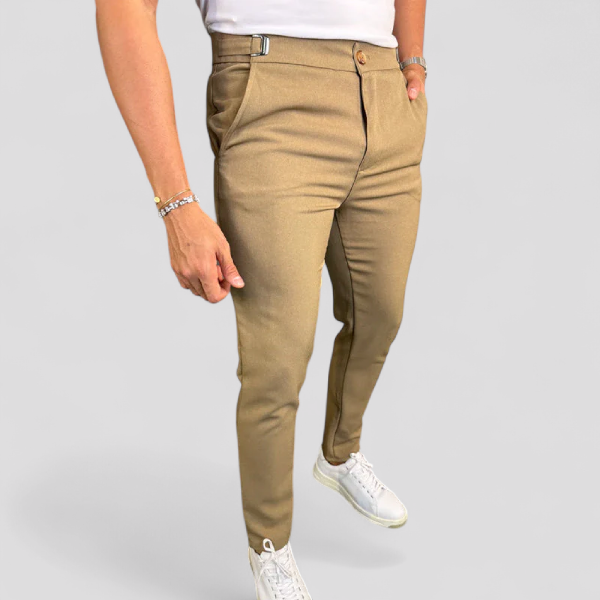 Piero | Pantaloni Uomo Slim Fit con Vita Elastica - Marrone - pantaloni casual pantaloni comfort pantaloni elastici pantaloni eleganti uomo pantaloni moda uomo pantaloni slim fit pantaloni traspiranti pantaloni versatili - Concept Palermo