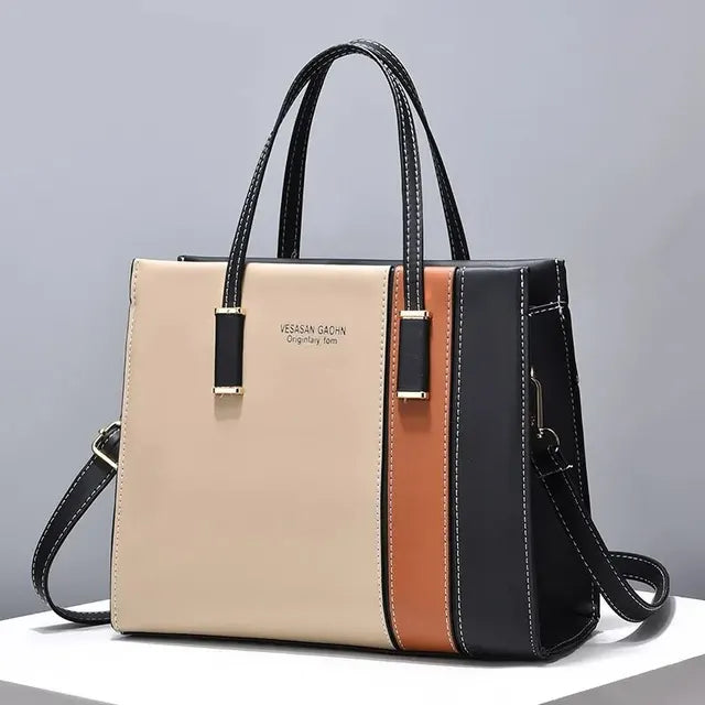 Borsa patchwork da donna con tracolla regolabile - Nero e kaki - new_for_google - Concept Palermo