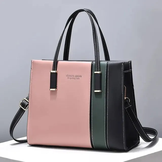 Borsa patchwork da donna con tracolla regolabile - Nero e rosa - new_for_google - Concept Palermo