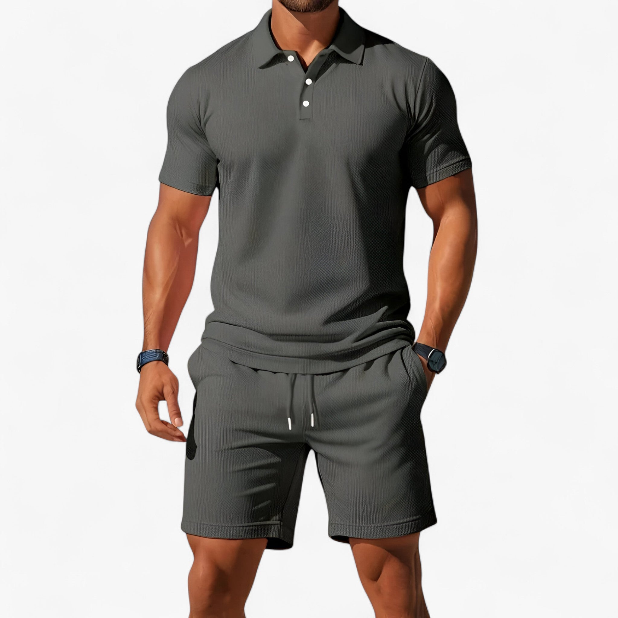Adrian | Set polo estivo traspirante da uomo - Grigio - abbigliamento estivo colori estivi maniche corte polo moda maschile polo di cotone polo per il tempo libero polo slim fit polo uomo estiva stile casual tessuto traspirante - Concept Palermo