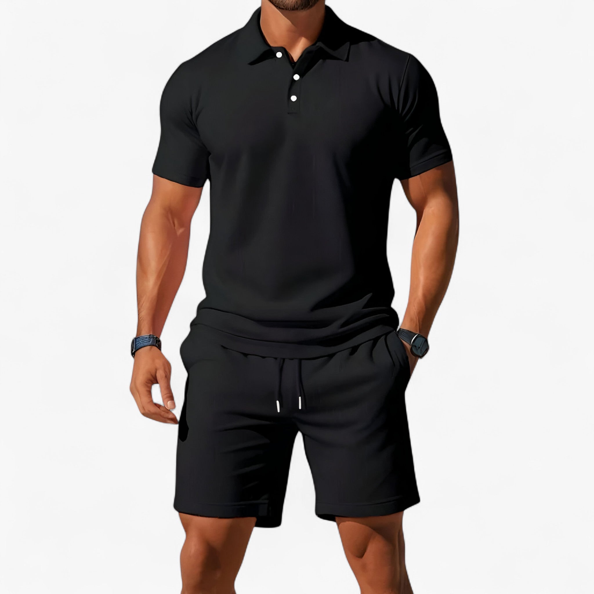 Adrian | Set polo estivo traspirante da uomo - Nero - abbigliamento estivo colori estivi maniche corte polo moda maschile polo di cotone polo per il tempo libero polo slim fit polo uomo estiva stile casual tessuto traspirante - Concept Palermo