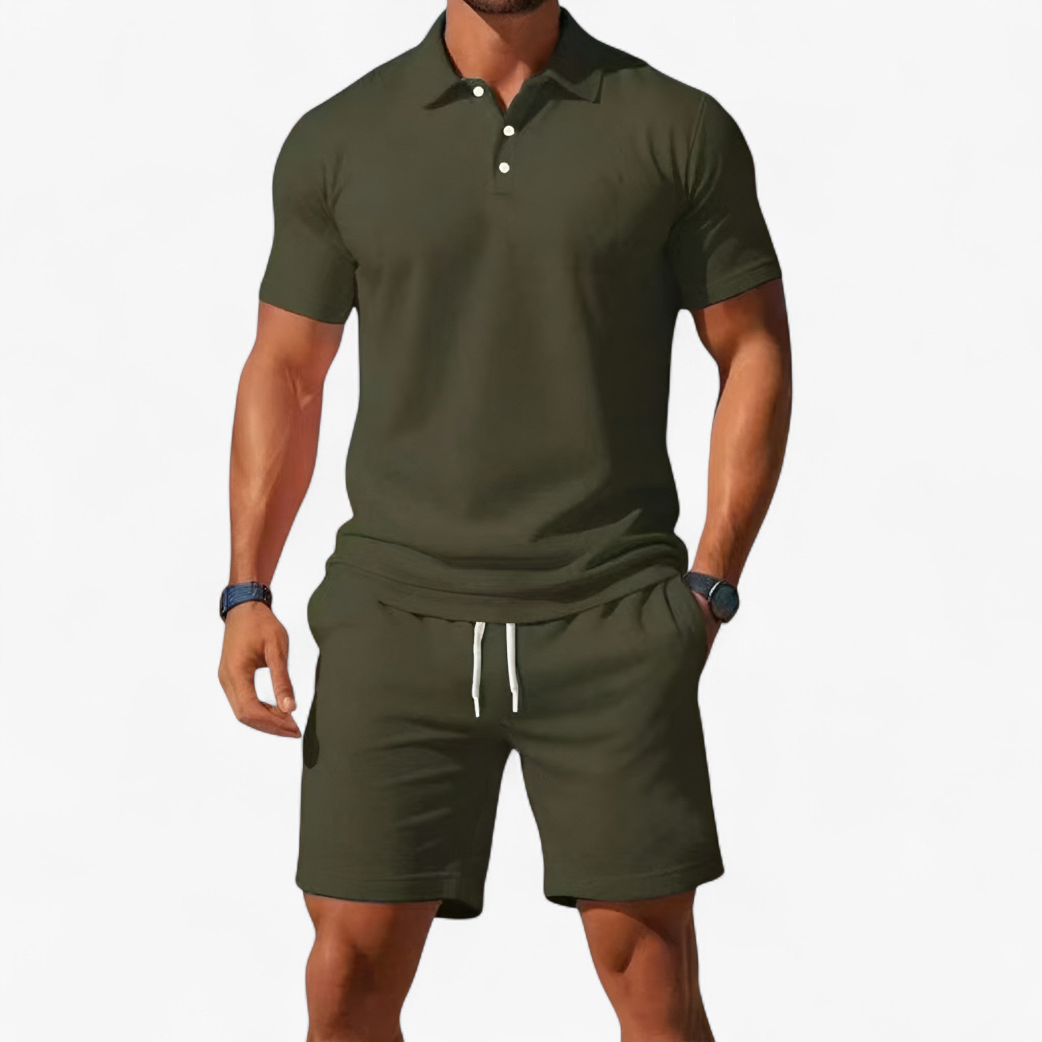 Adrian | Set polo estivo traspirante da uomo - Verde - abbigliamento estivo colori estivi maniche corte polo moda maschile polo di cotone polo per il tempo libero polo slim fit polo uomo estiva stile casual tessuto traspirante - Concept Palermo