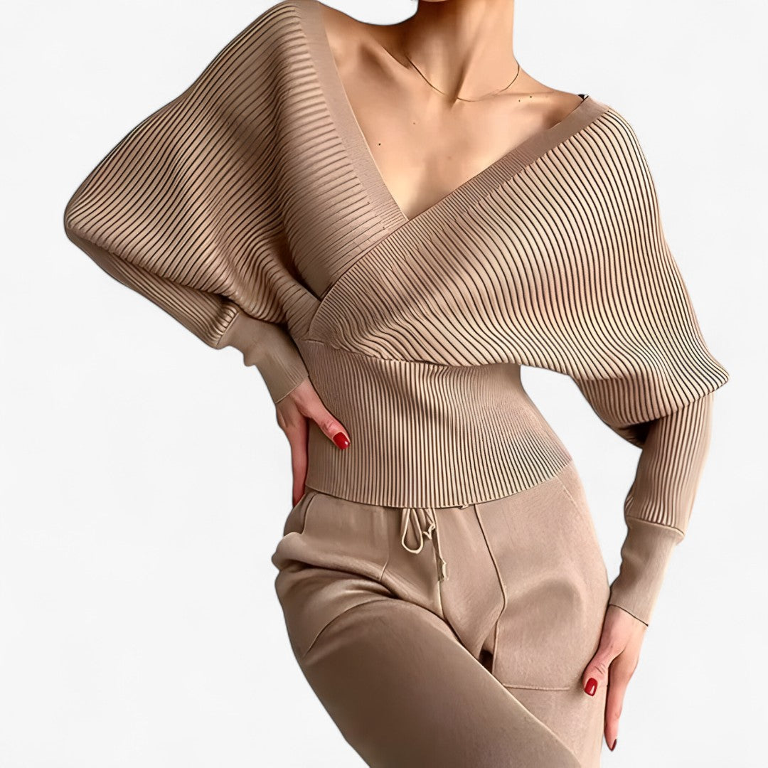 Leila | Completo in maglia a coste in stile moderno - Caramello - outfit set - Concept Palermo