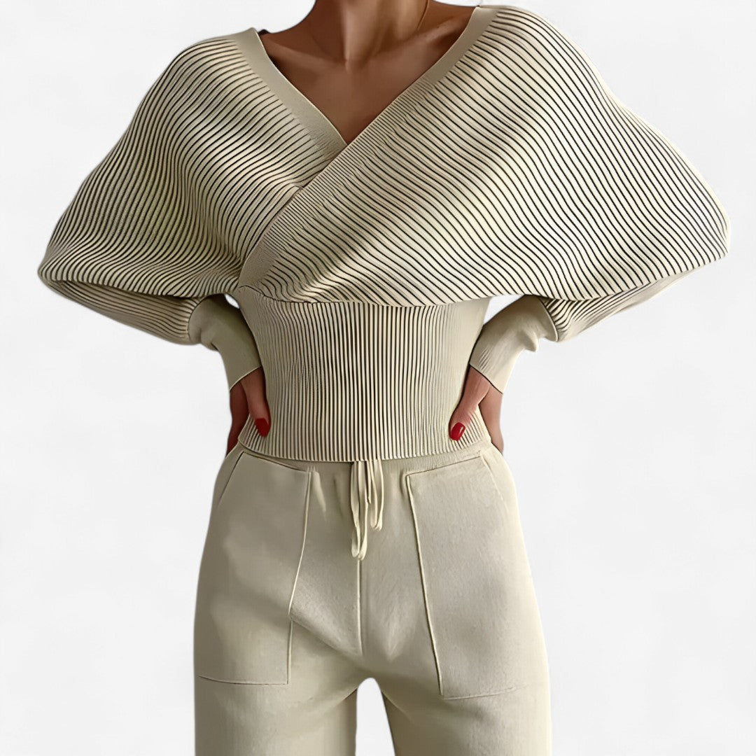Leila | Completo in maglia a coste in stile moderno - Beige - outfit set - Concept Palermo
