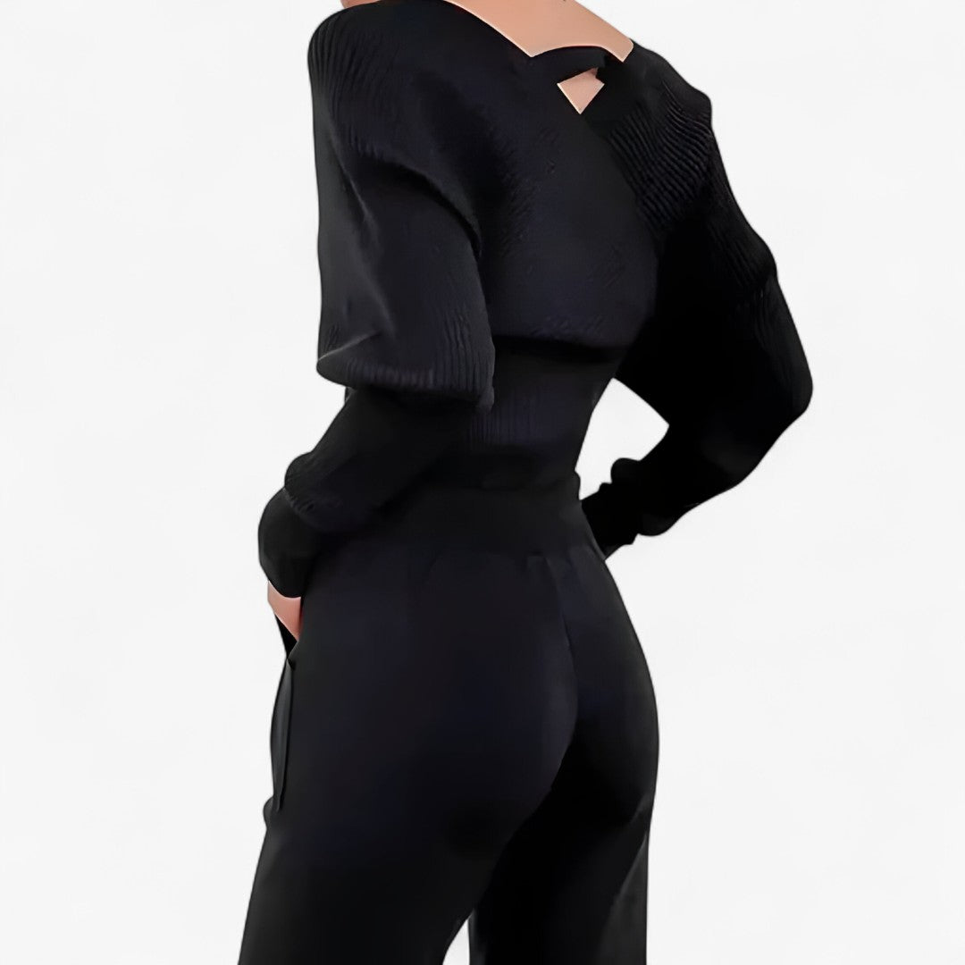Leila | Completo in maglia a coste in stile moderno - Nera - outfit set - Concept Palermo