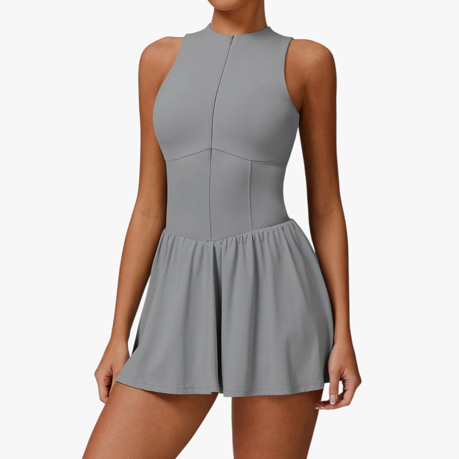 Athena | Completo gonna da tennis con reggiseno push-up incorporato - Grigio Rinoceronte - women clothes women set clothes women sportswear - Concept Palermo