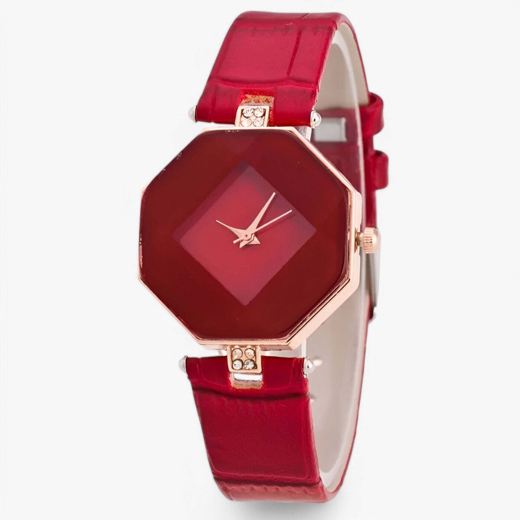 Chiara | Orologio da donna in pelle con dettagli dorati e cristalli - Rossa - female watch watch for women - Concept Palermo
