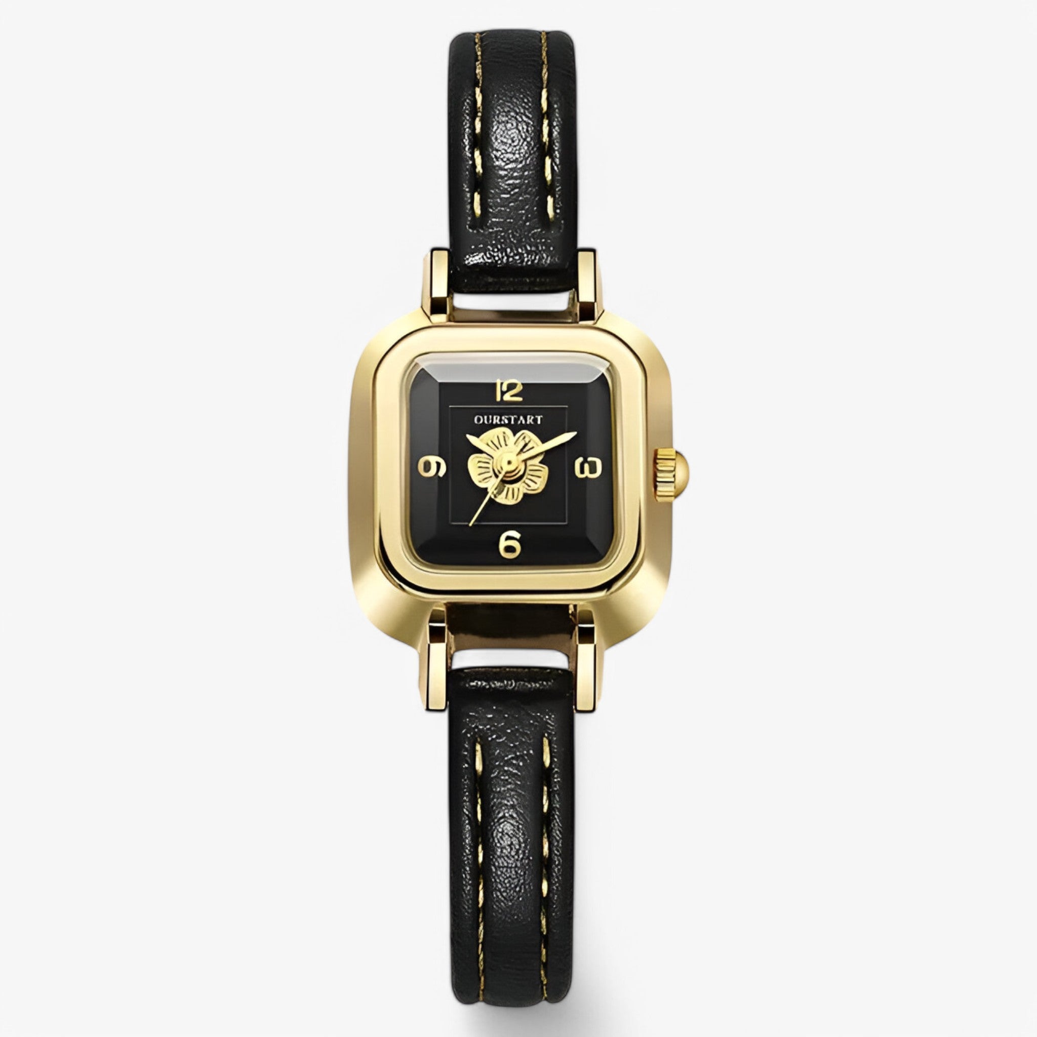 Carol | Orologio da donna al quarzo con quadrante floreale e cinturino in pelle sottile - Nera - female watch watch for women - Concept Palermo
