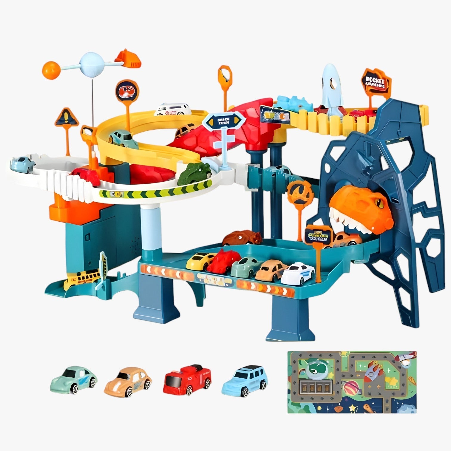 Koen | Pista da corsa Ruimteveer – Velocità e Avventura per Bambini - 4Cars Spazio Dinosauro - toys toys & gifts toys for kids - Concept Palermo