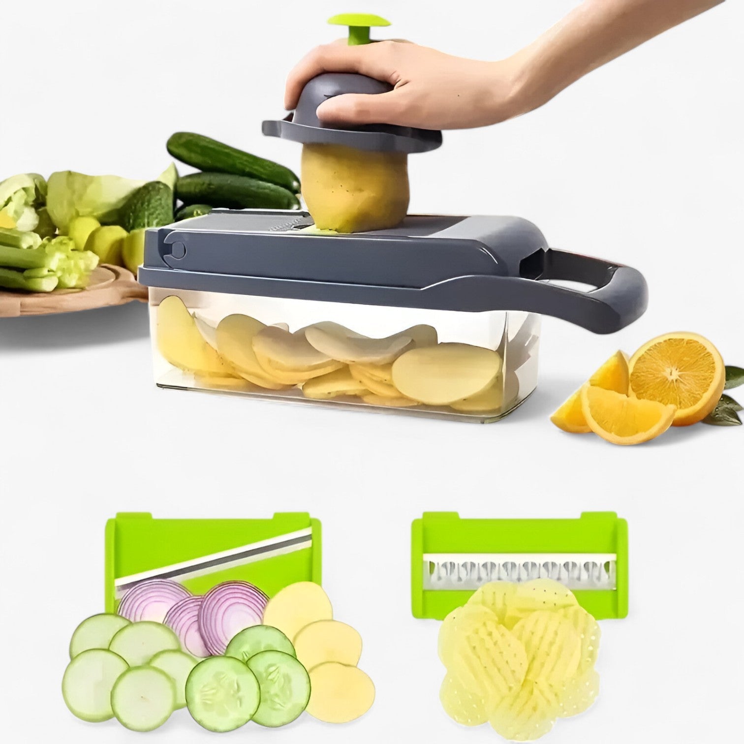 Maya | Affettaverdure versatile per una preparazione senza sforzo - 14 in 1 grigio - Kitchen kitchen accessory kitchen gadgets - Concept Palermo