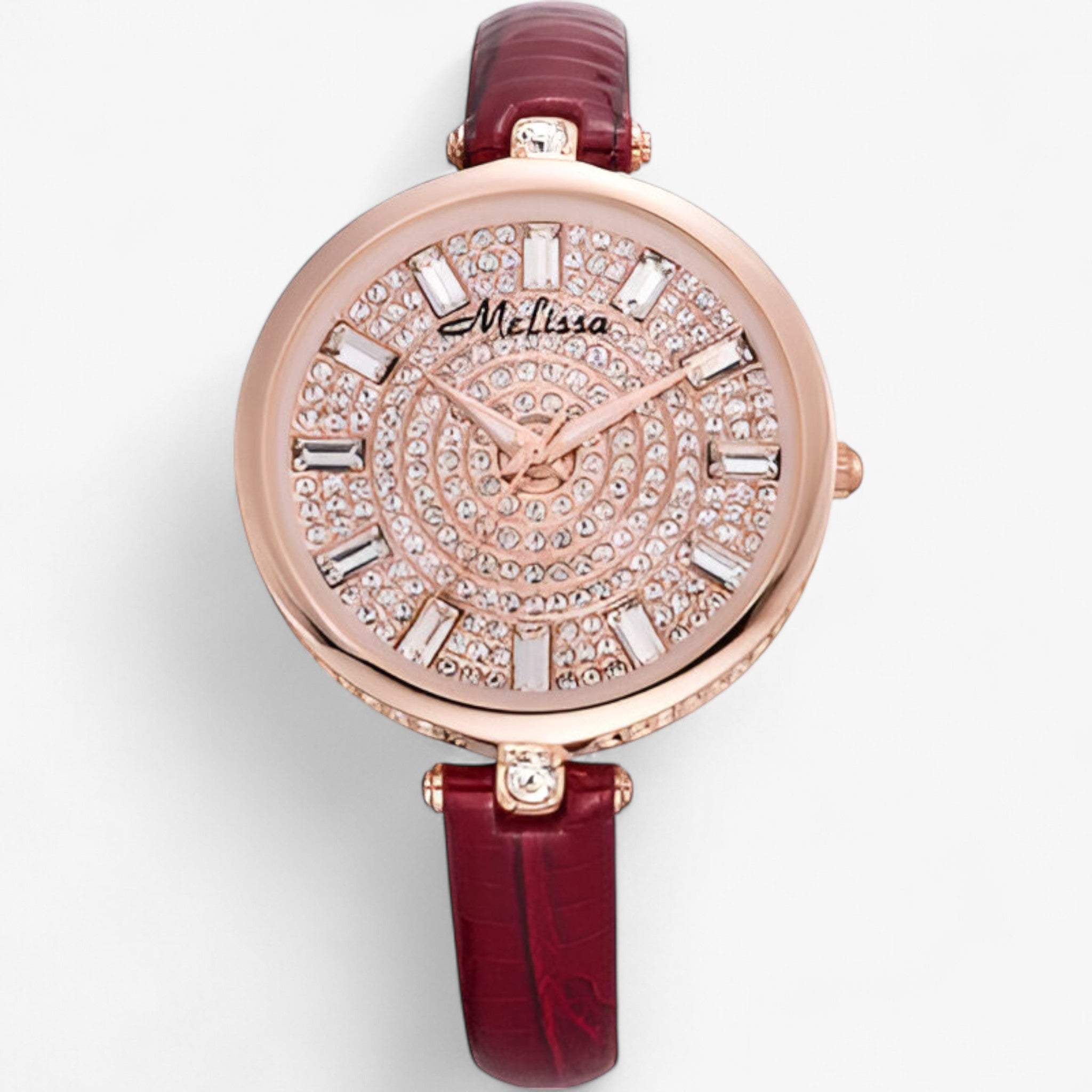 Melissa | Orologio al quarzo di lusso con cinturino in pelle e cristalli - Rossa - - Concept Palermo